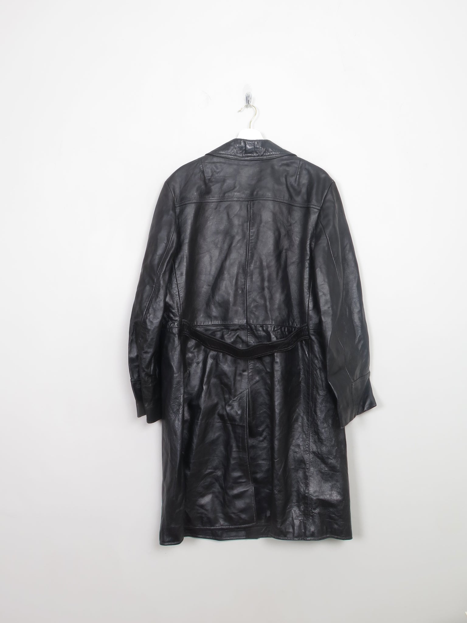Men's Vintage Black Leather Coat 44" / Long