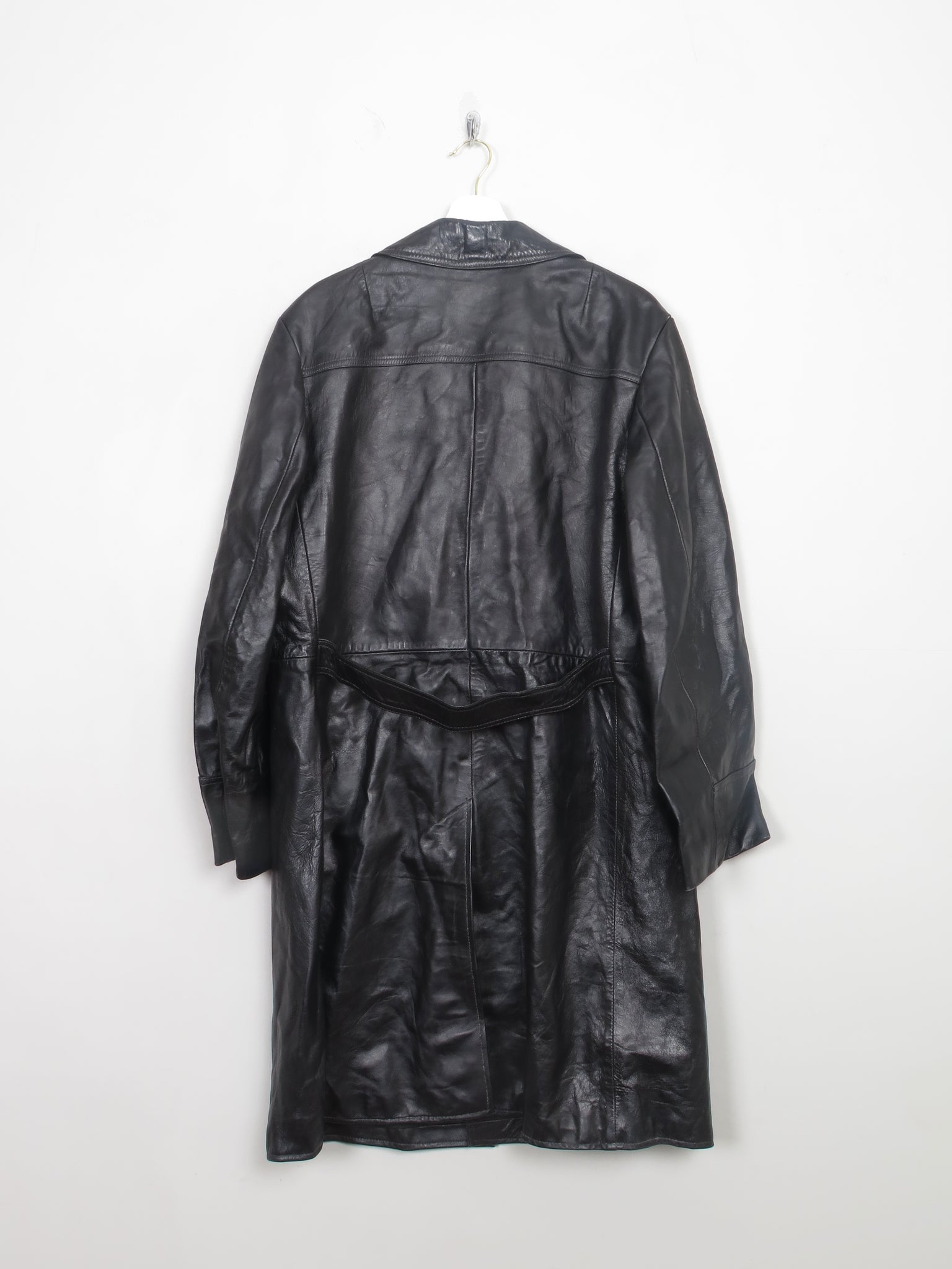Men's Vintage Black Leather Coat 44" / Long