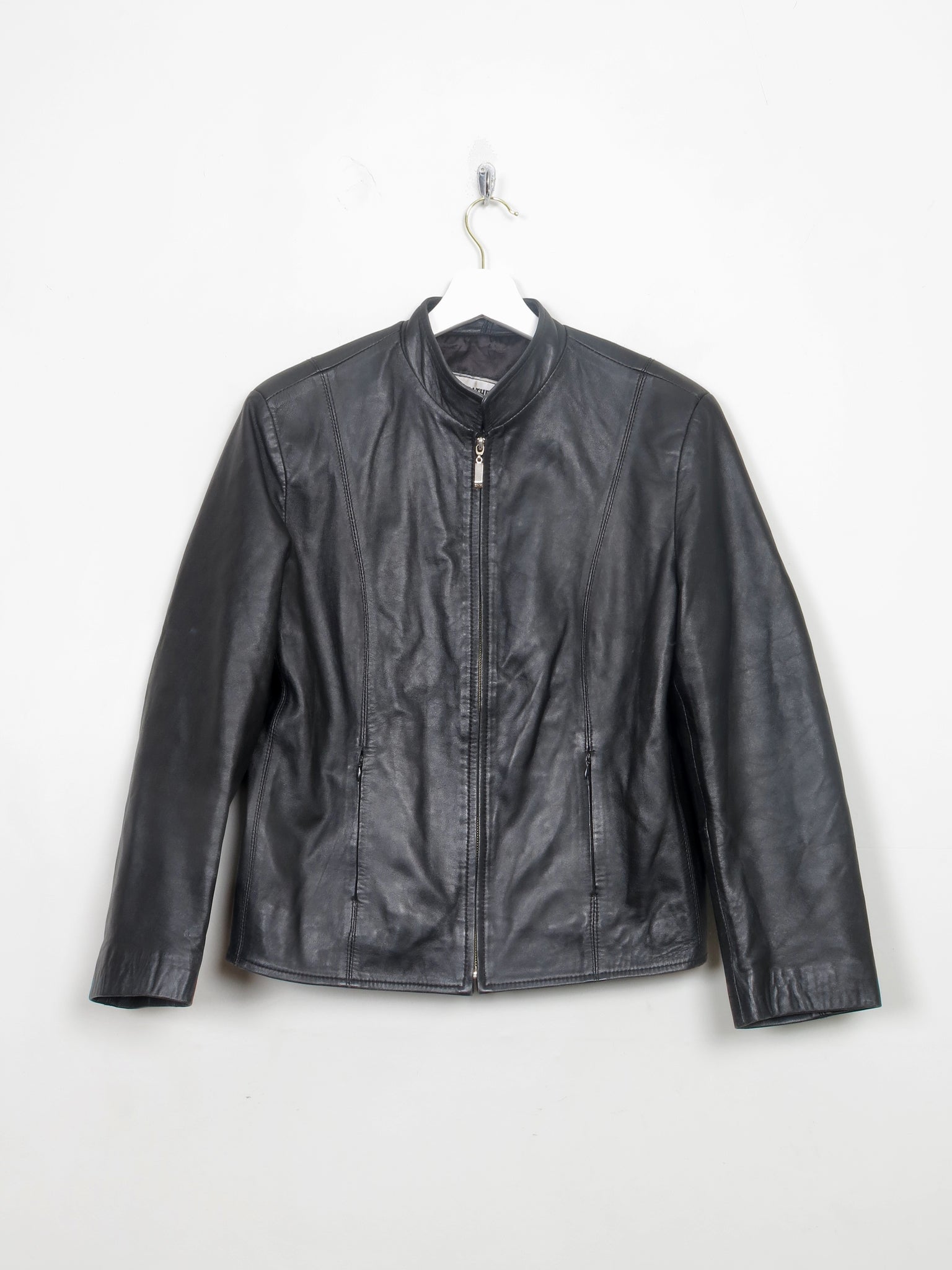 Women's Classic Vintage Black Leather Biker Style Jacket S/M