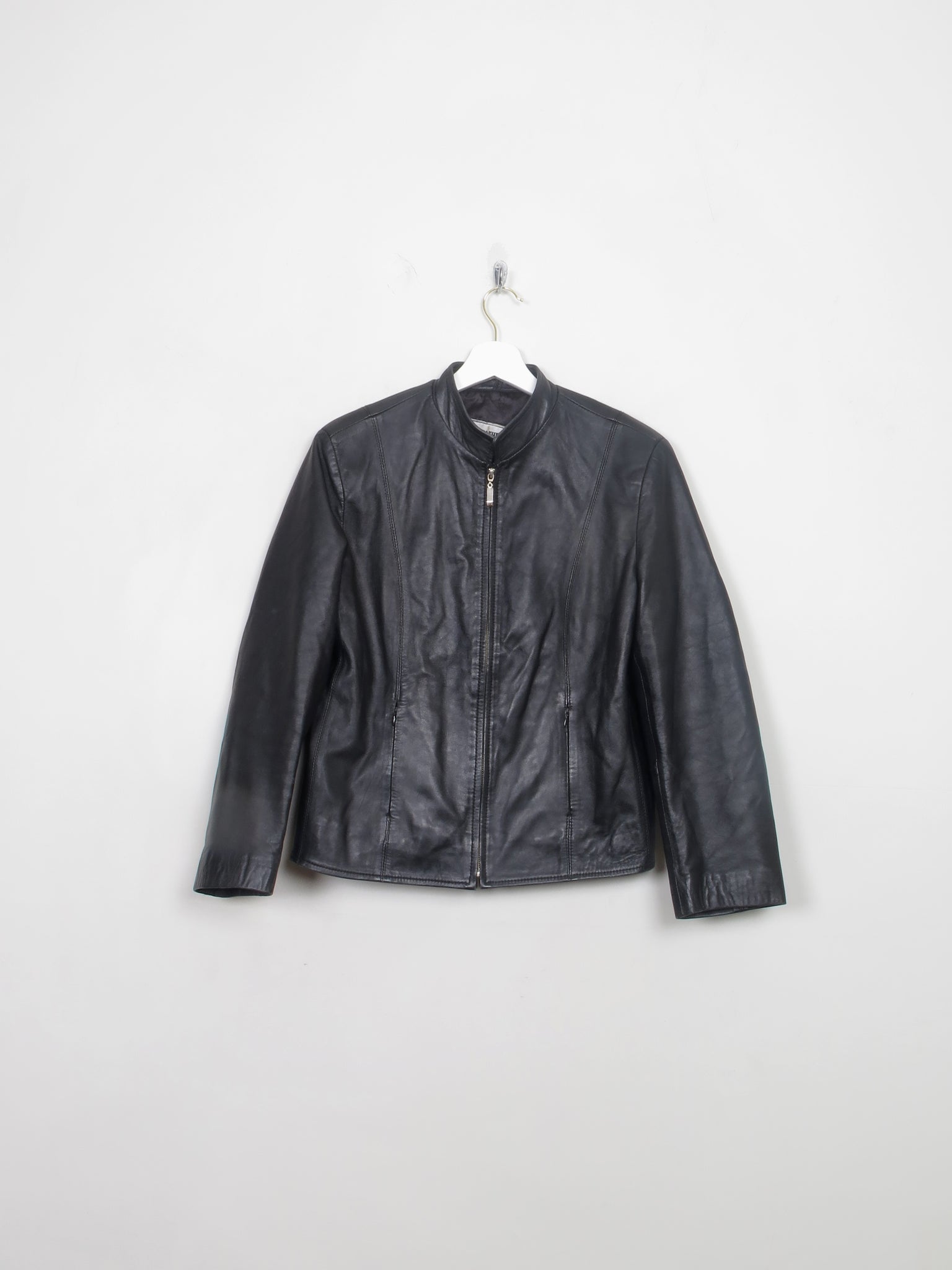 Women's Classic Vintage Black Leather Biker Style Jacket S/M