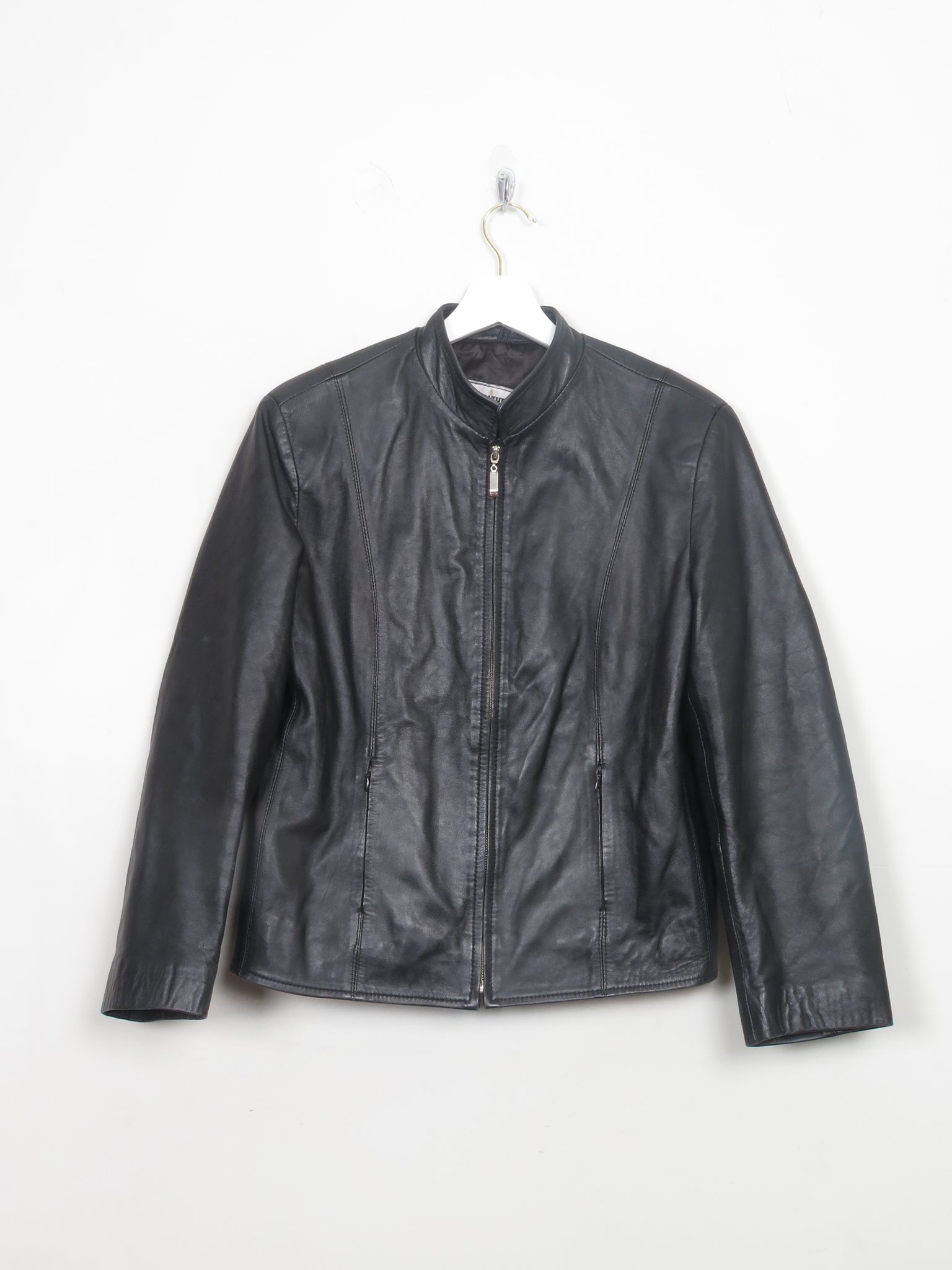 Women's Classic Vintage Black Leather Biker Style Jacket S/M