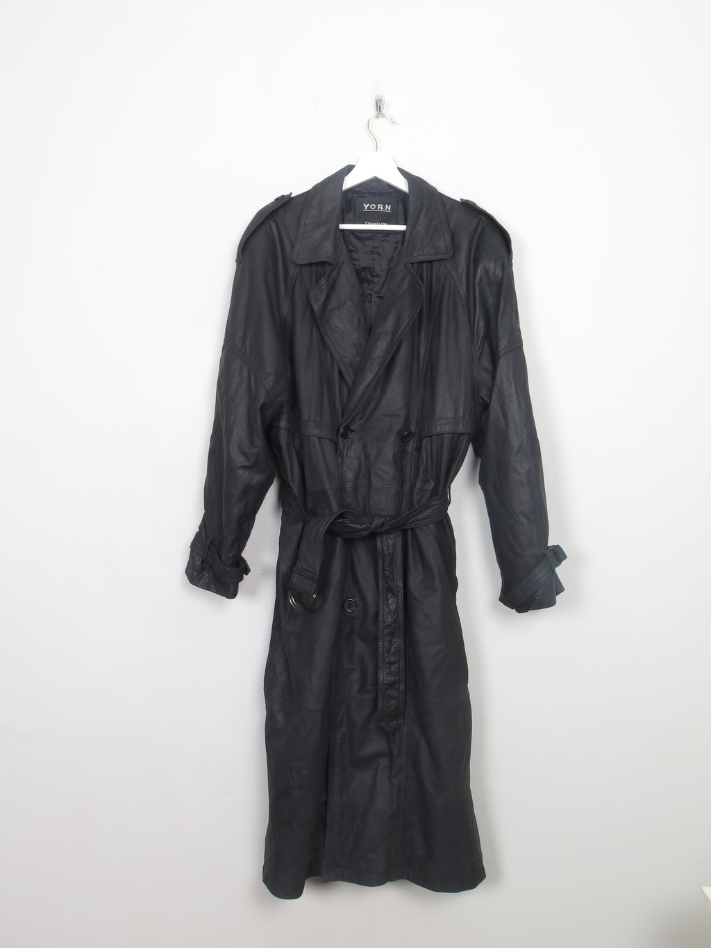 Men's Vintage Black Leather Trench Coat XL