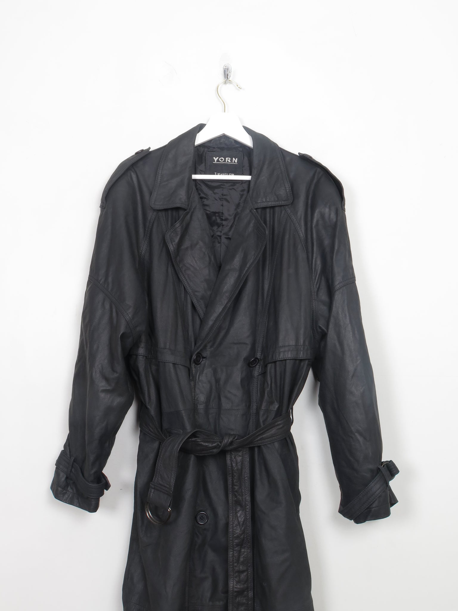 Men's Vintage Black Leather Trench Coat XL