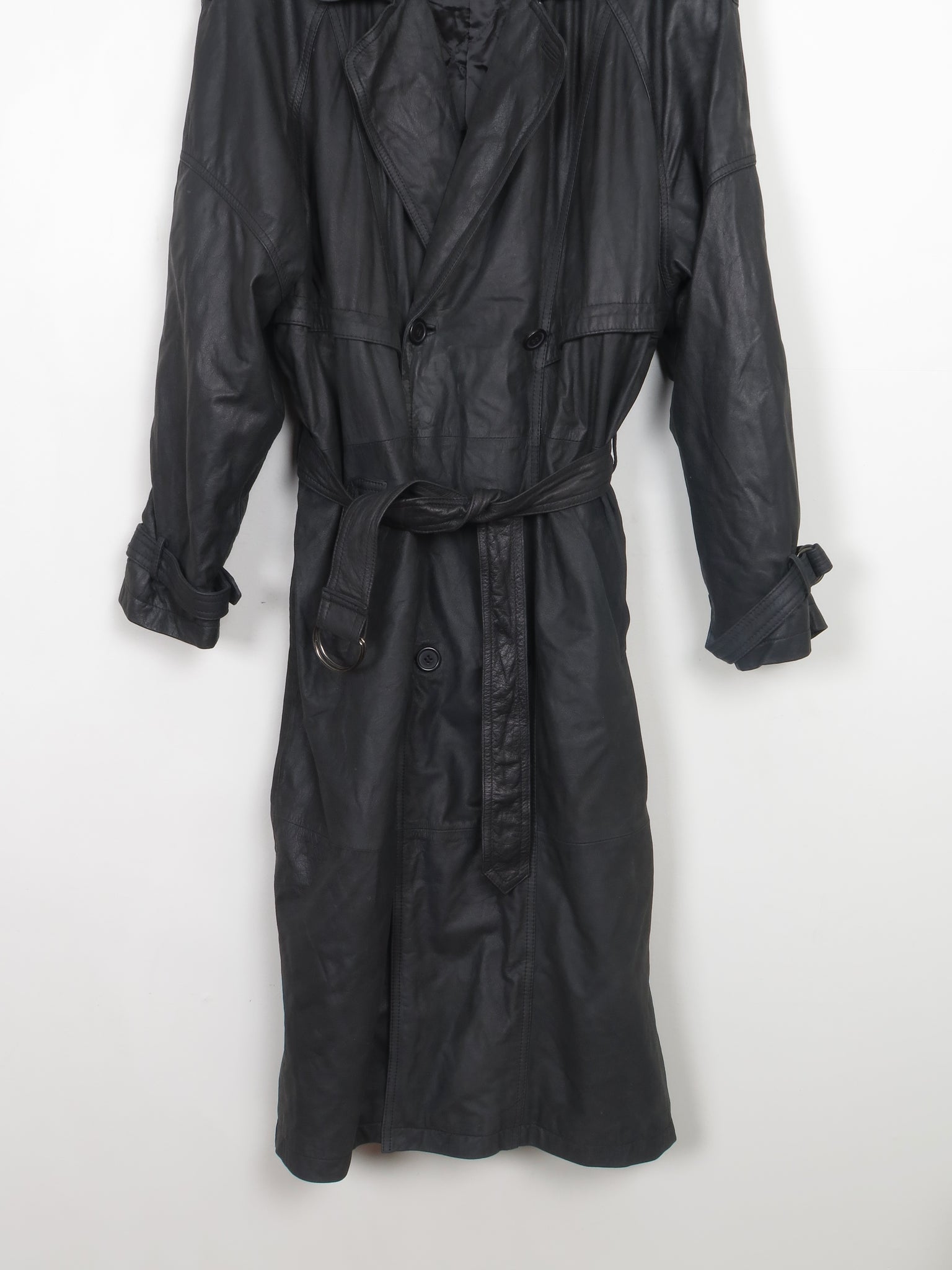 Men's Vintage Black Leather Trench Coat XL