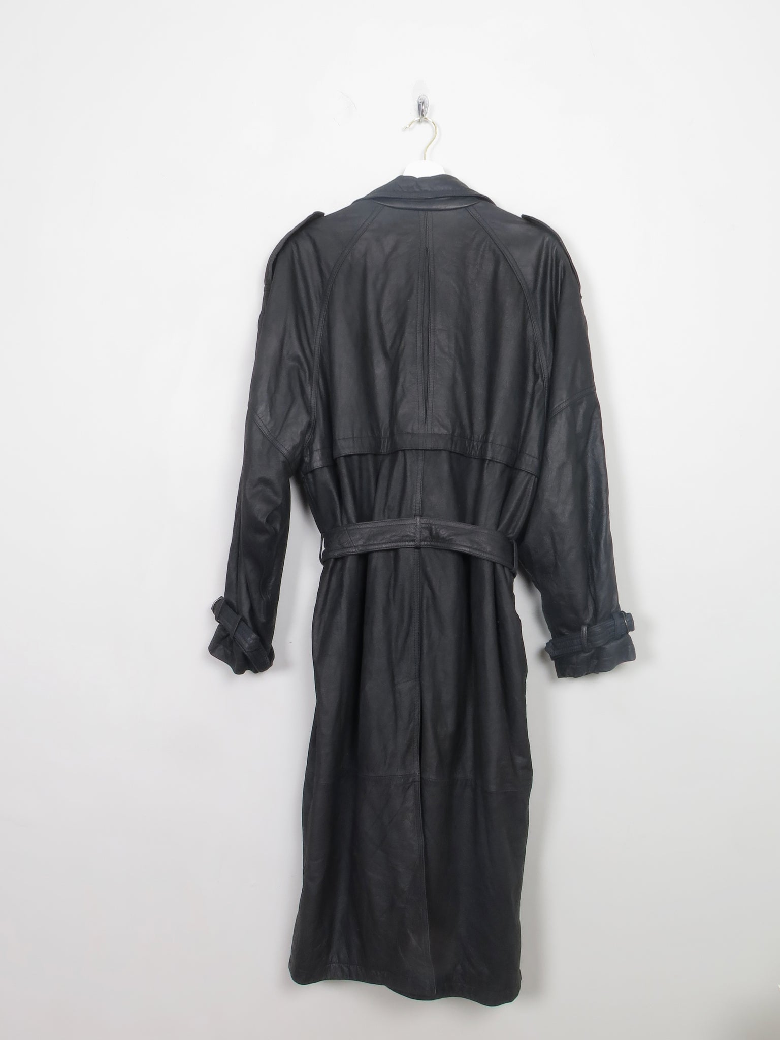 Men's Vintage Black Leather Trench Coat XL