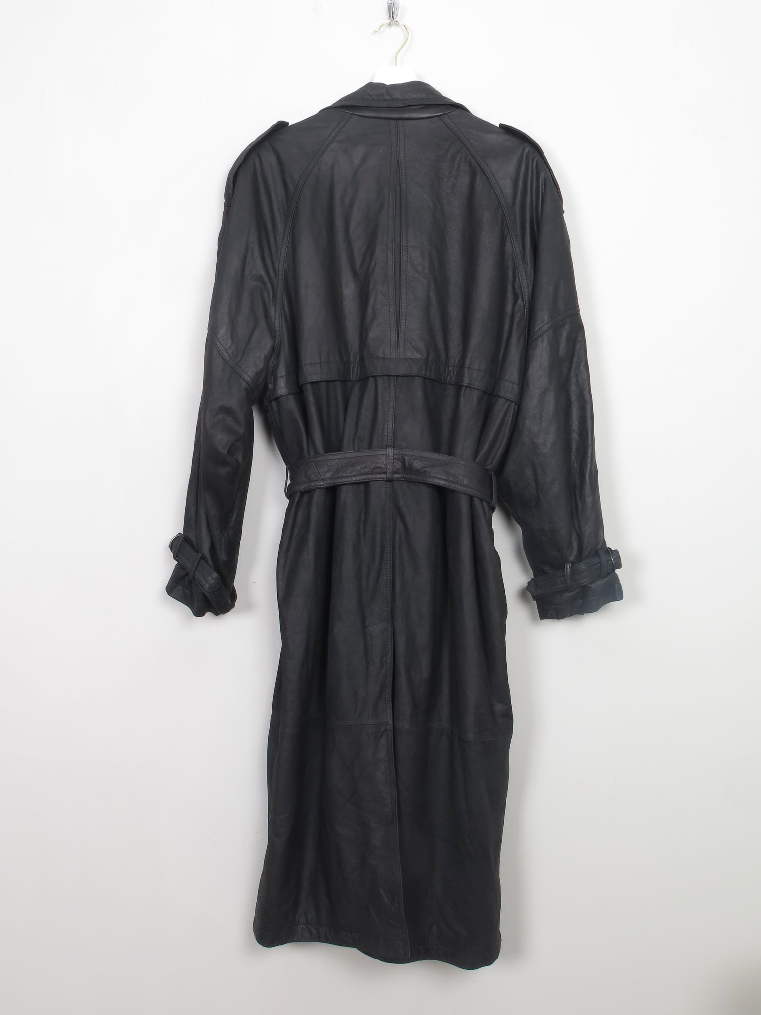 Men's Vintage Black Leather Trench Coat XL