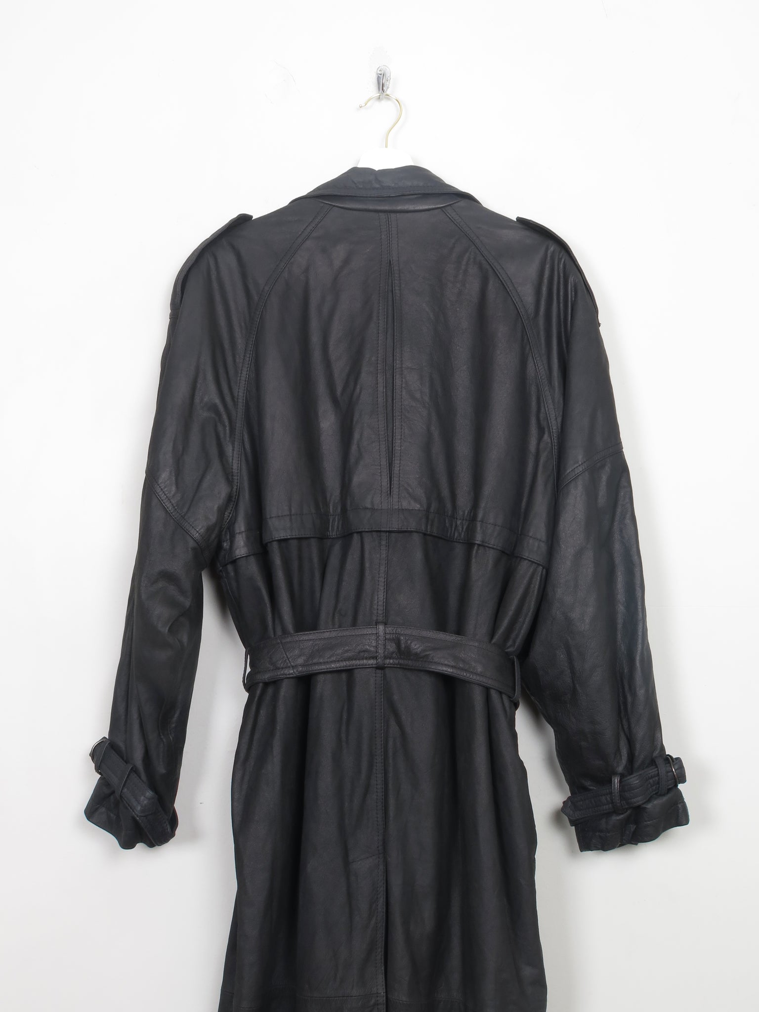 Men's Vintage Black Leather Trench Coat XL