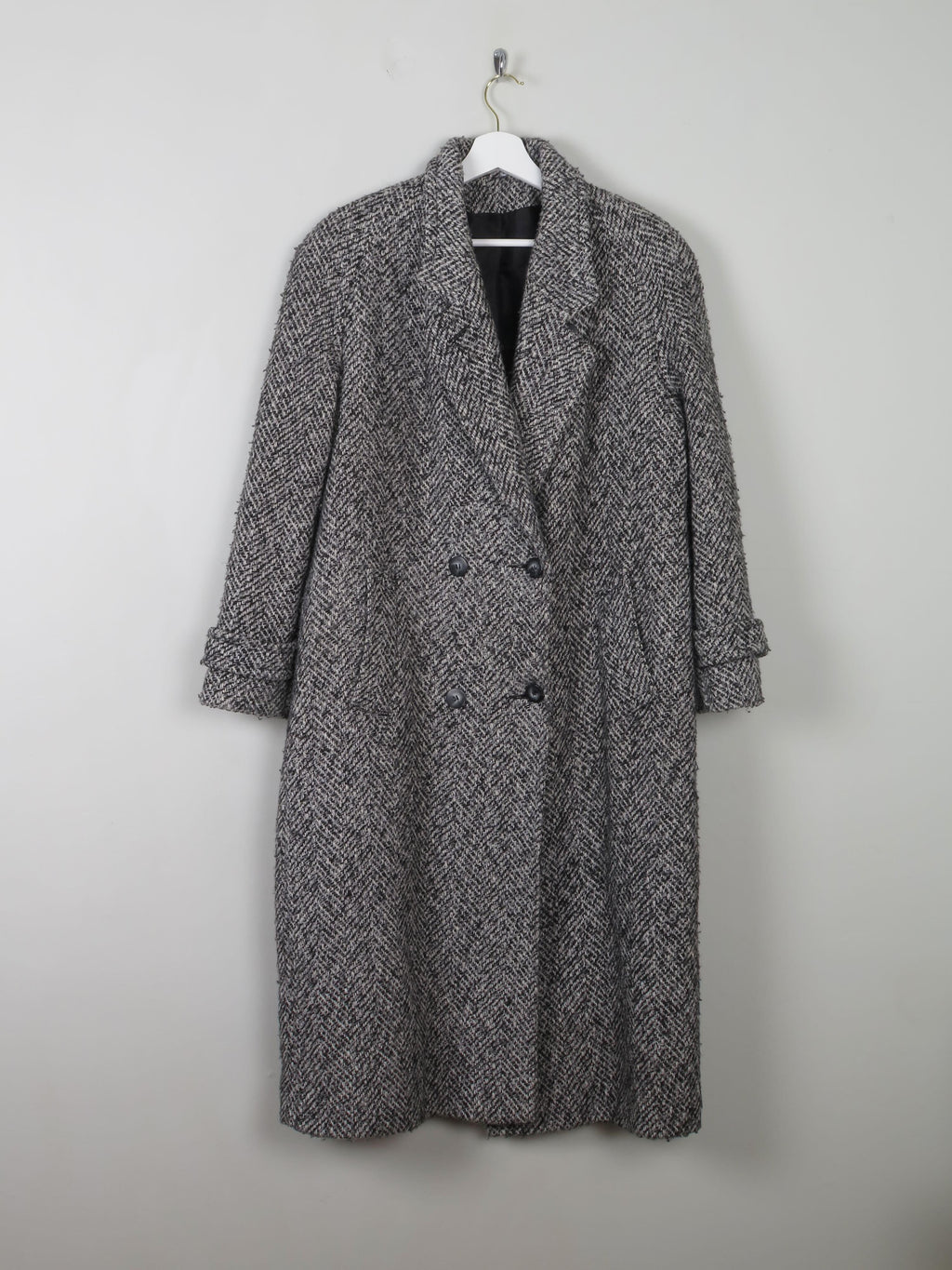Women's Vintage Tweed Coat Black & White M/L - The Harlequin