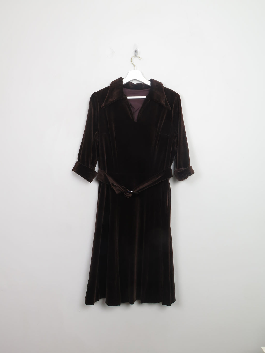 Vintage Brown 70s Velvet Dress M