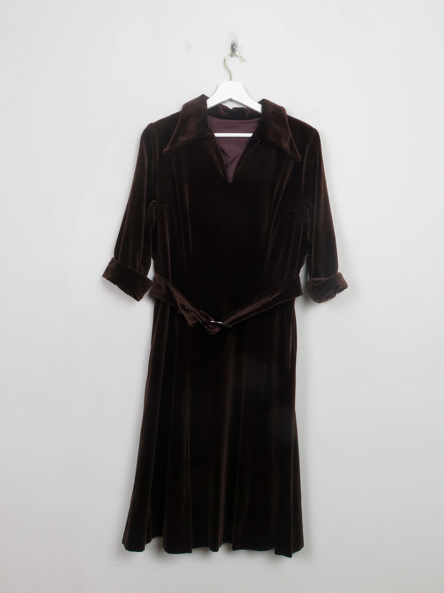 Vintage Brown 70s Velvet Dress M