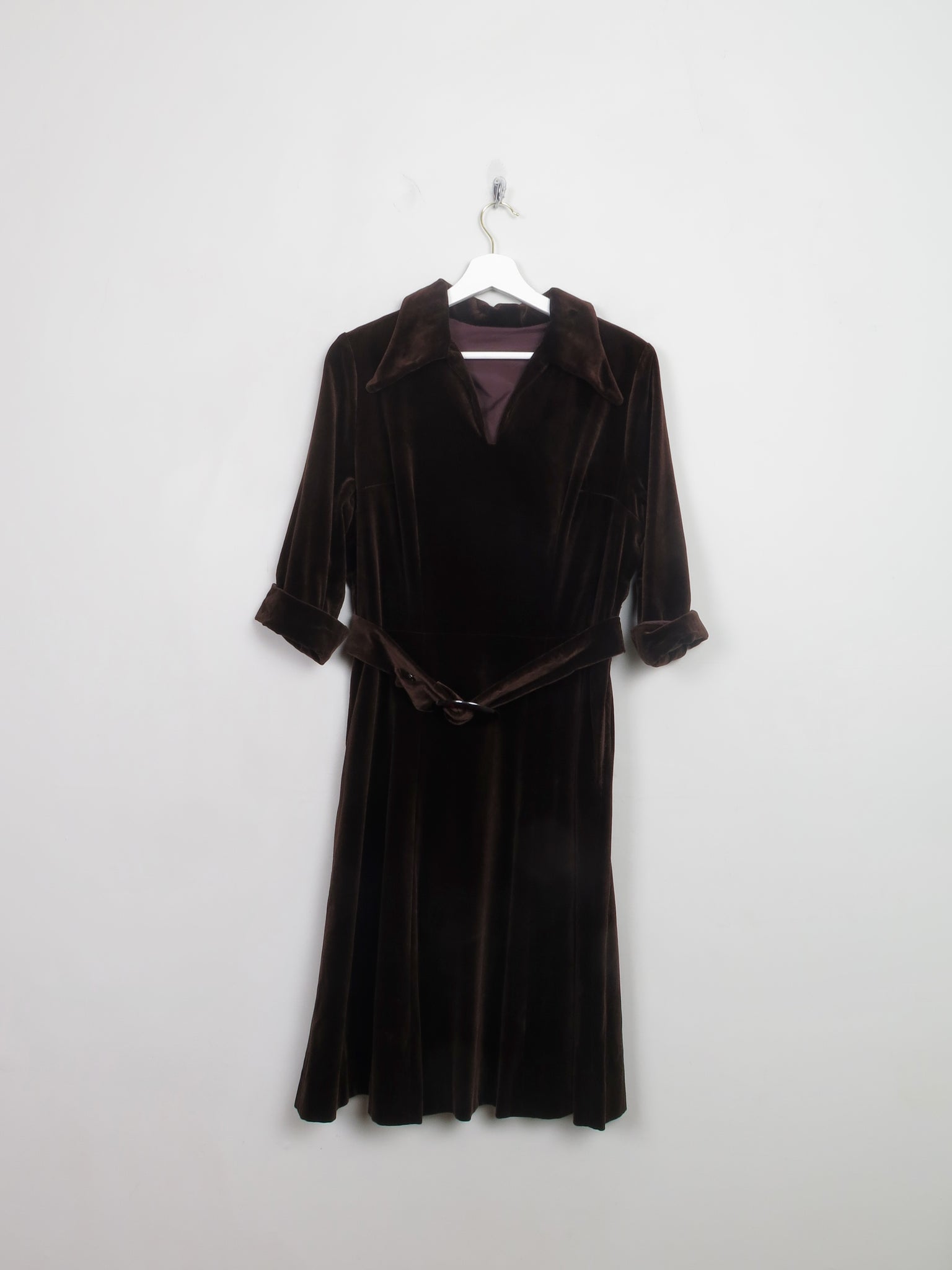 Vintage Brown 70s Velvet Dress M