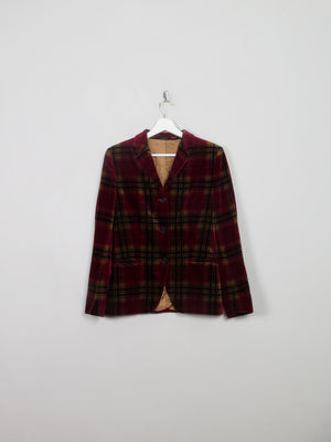 Women's Wine Vintage Check Velvet Jacket XS