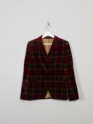 Women's Wine Vintage Check Velvet Jacket XS