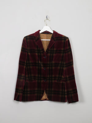 Women's Wine Vintage Check Velvet Jacket XS