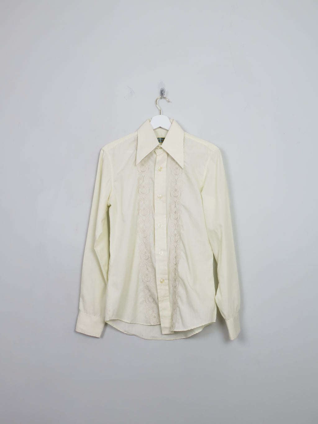 Men's Vintage Cream Embroidered 70s Dinner Shirt S