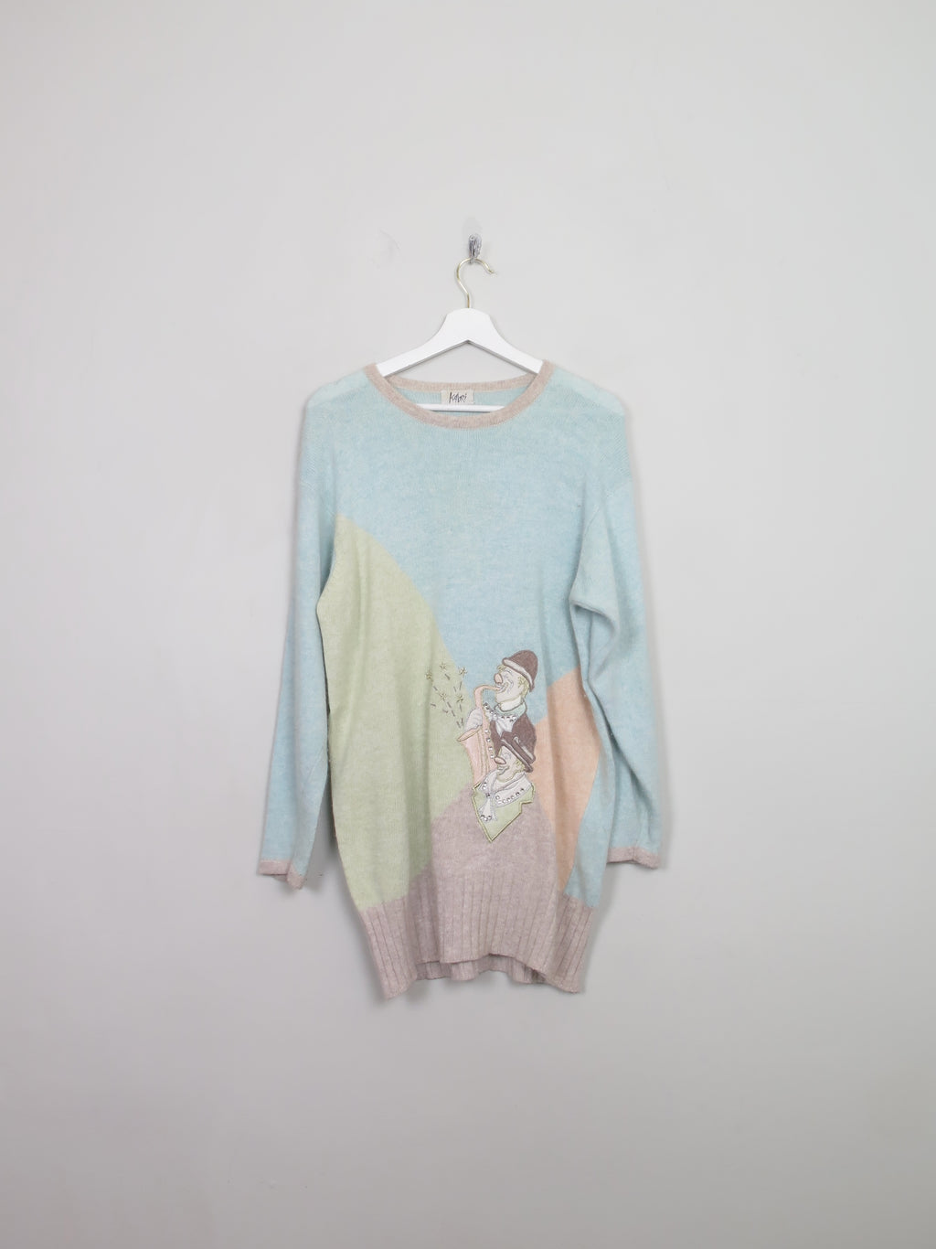 Vintage Women's 80s Blue Jumper With Motifs M/L