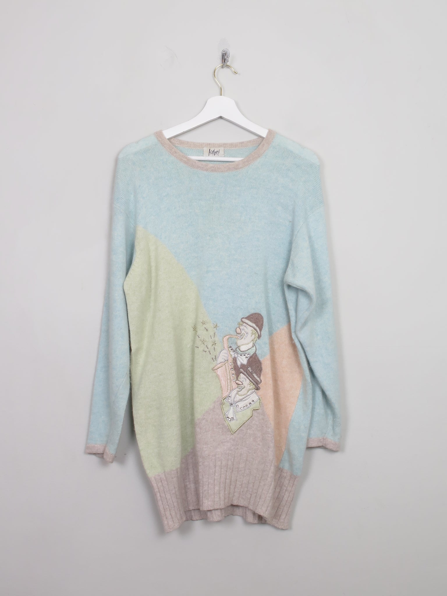 Vintage Women's 80s Blue Jumper With Motifs M/L