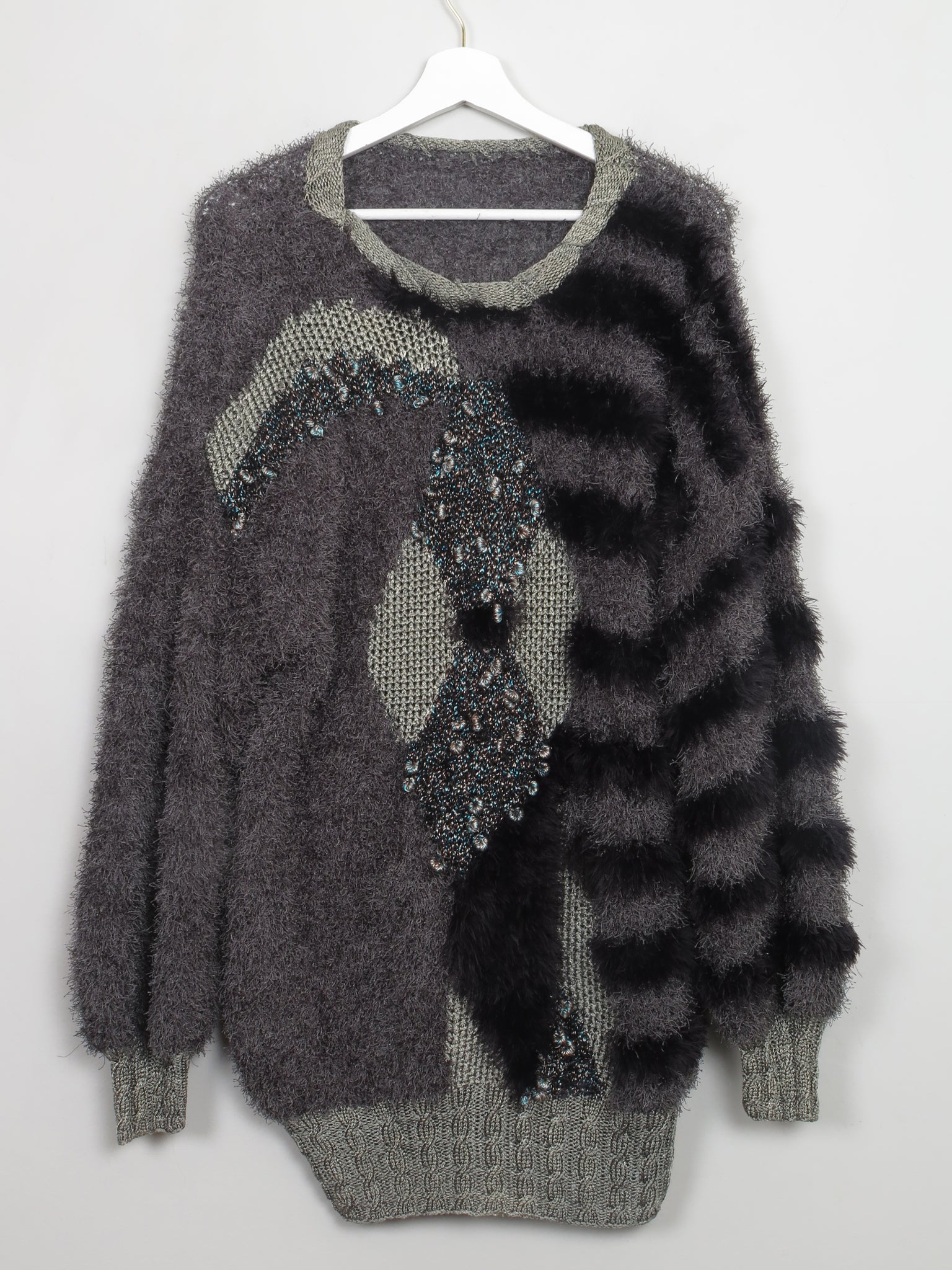 Women's Vintage Green Patterned 80s Jumper M/L