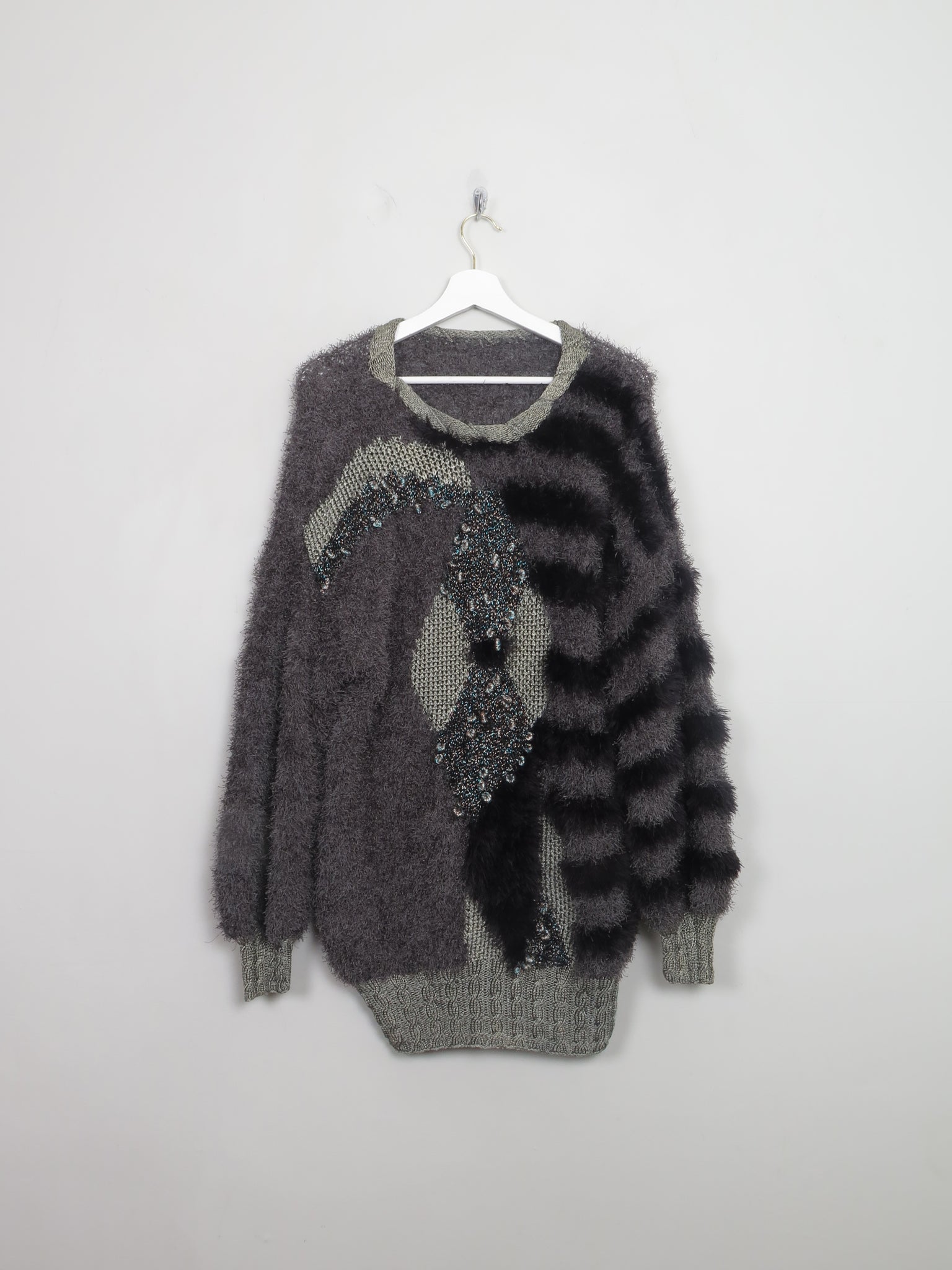 Women's Vintage Green Patterned 80s Jumper M/L