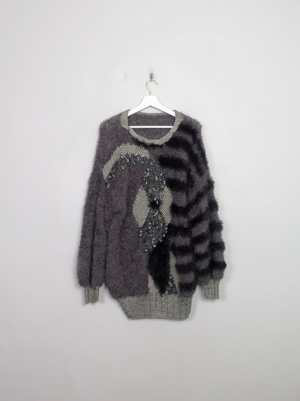 Women's Vintage Green Patterned 80s Jumper M/L