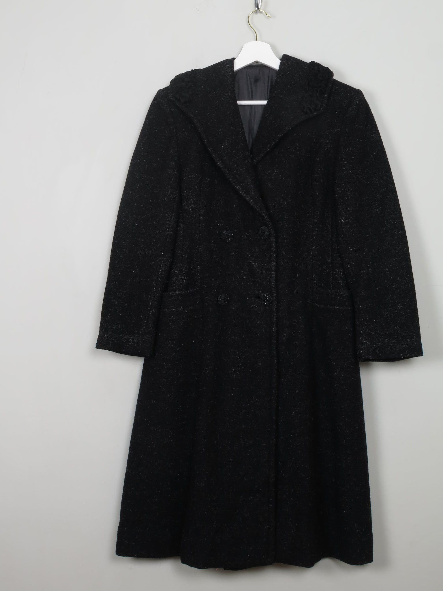 Women's Vintage Black Wool 1950s Coat S