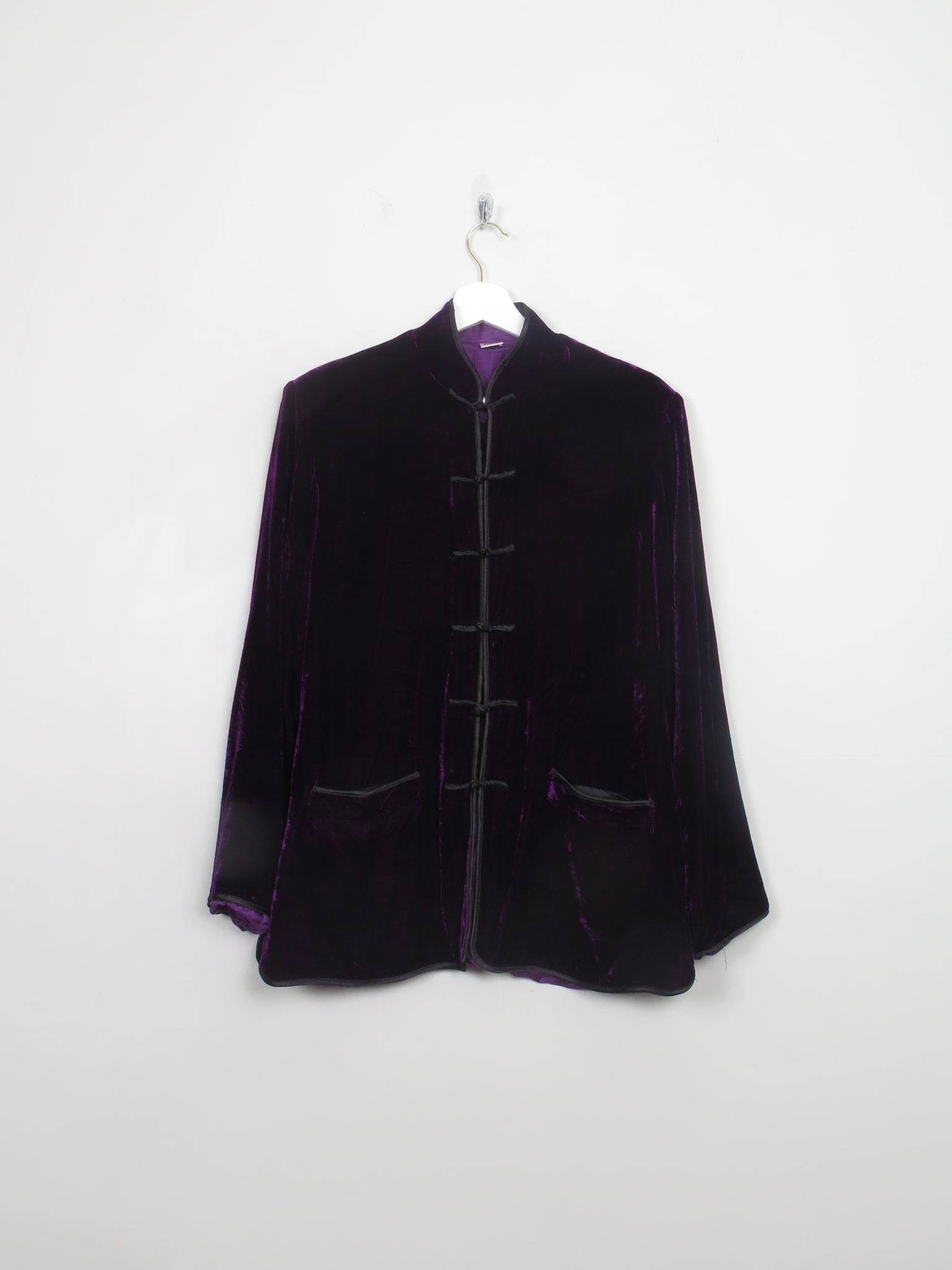Women's Vintage Purple Silk Velvet Tang Jacket With Mandarin Collar M