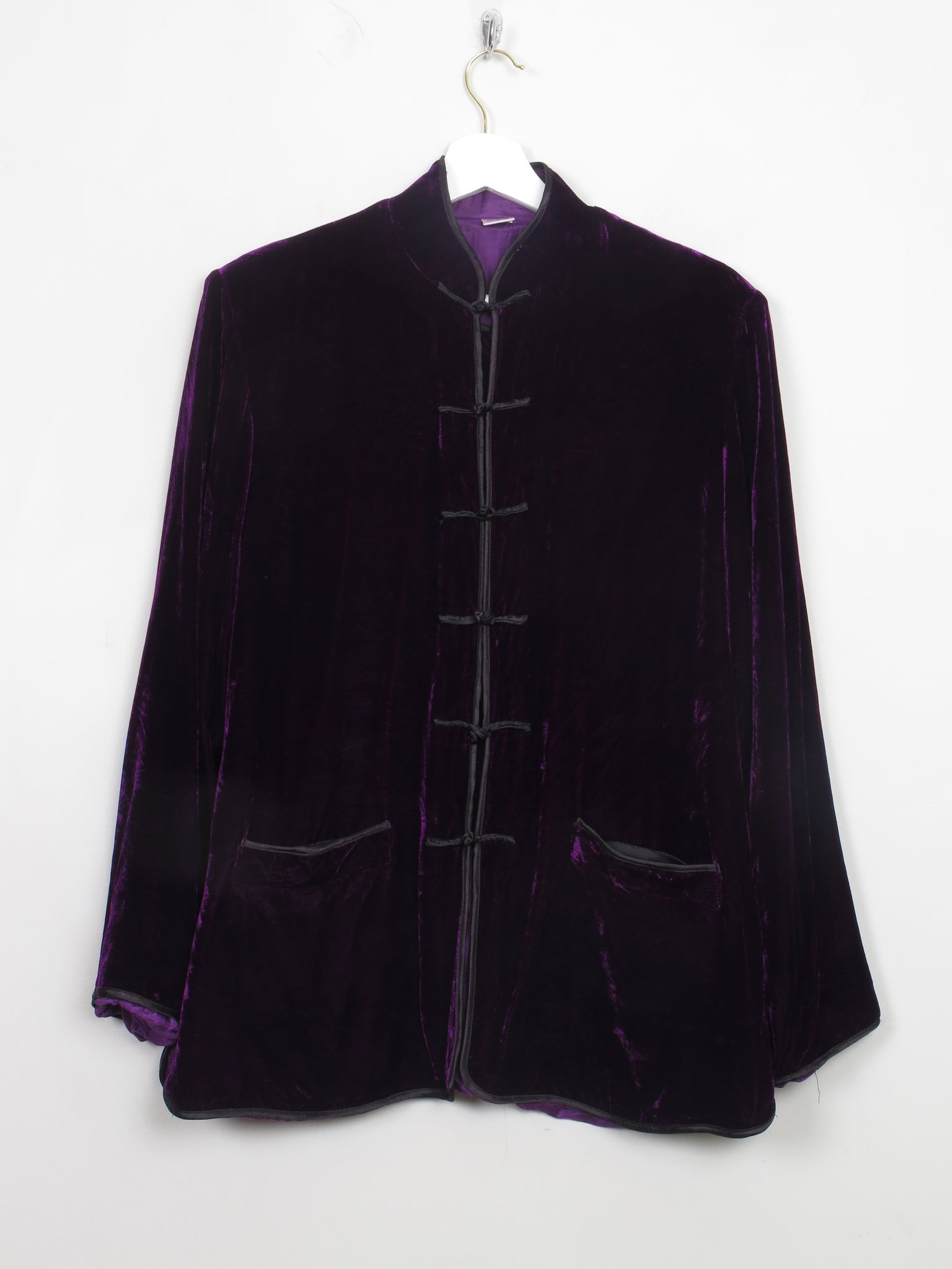 Women's Vintage Purple Silk Velvet Tang Jacket With Mandarin Collar M