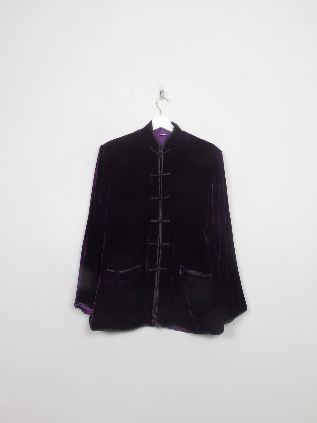 Women's Vintage Purple Silk Velvet Tang Jacket With Mandarin Collar M