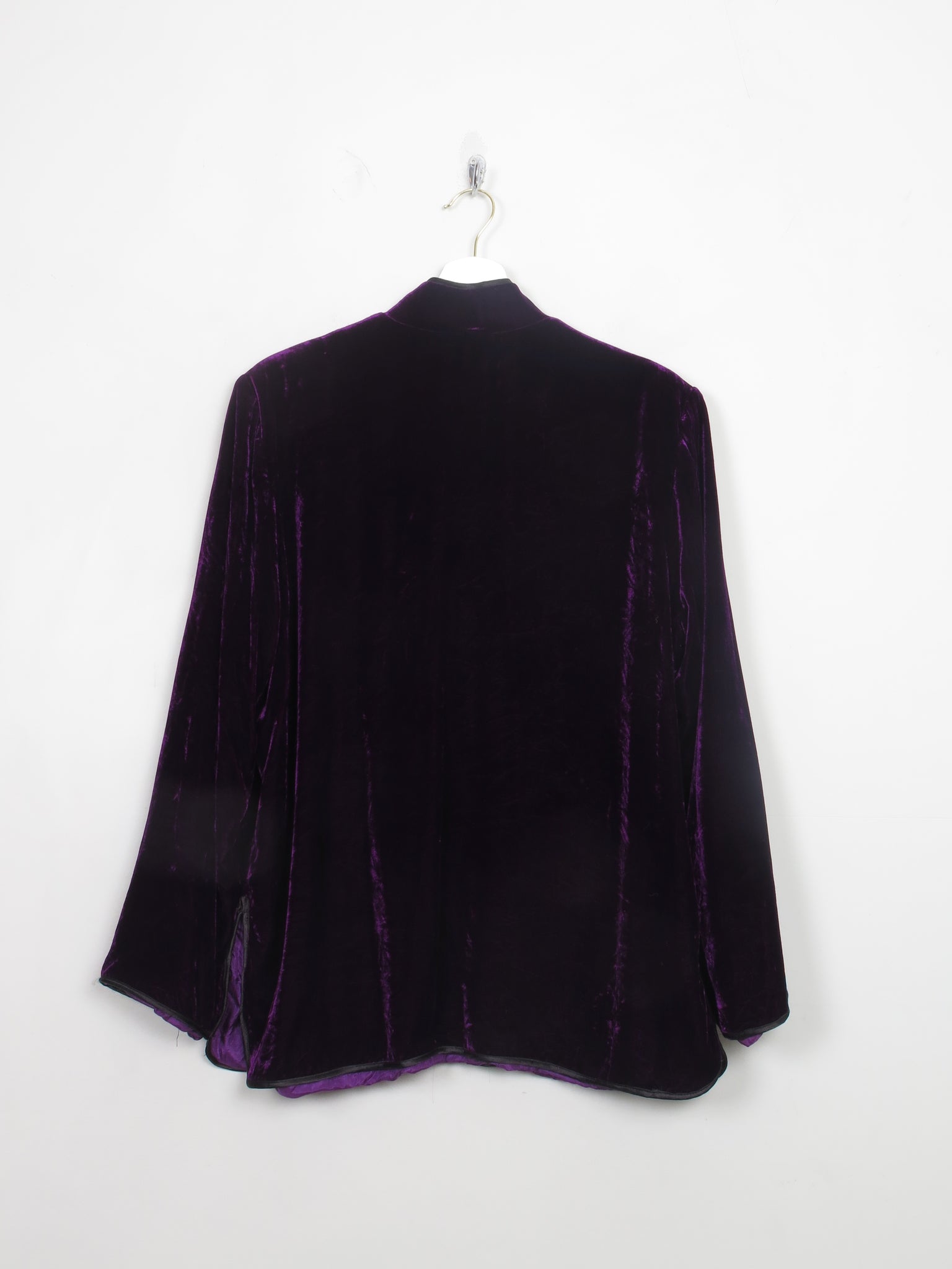Women's Vintage Purple Silk Velvet Tang Jacket With Mandarin Collar M