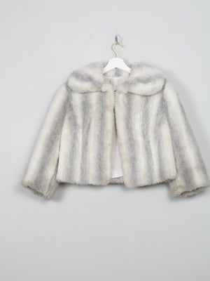 Women's Vintage Cream Striped Faux Fur Bolero Jacket S/M