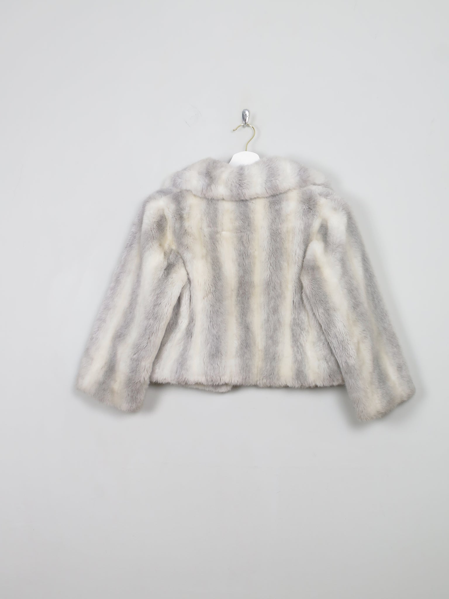 Women's Vintage Cream Striped Faux Fur Bolero Jacket S/M