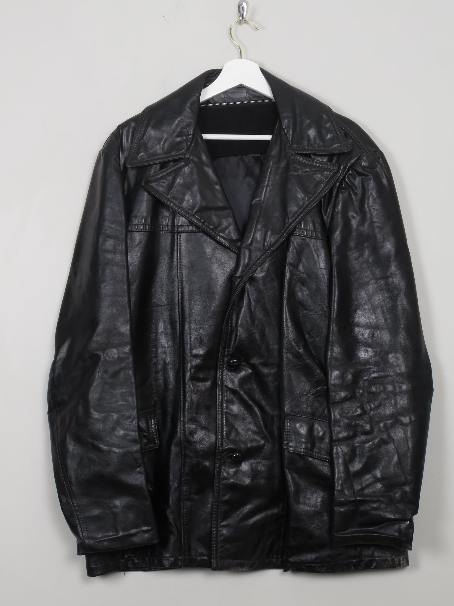 Men's Vintage Black Leather Jacket L