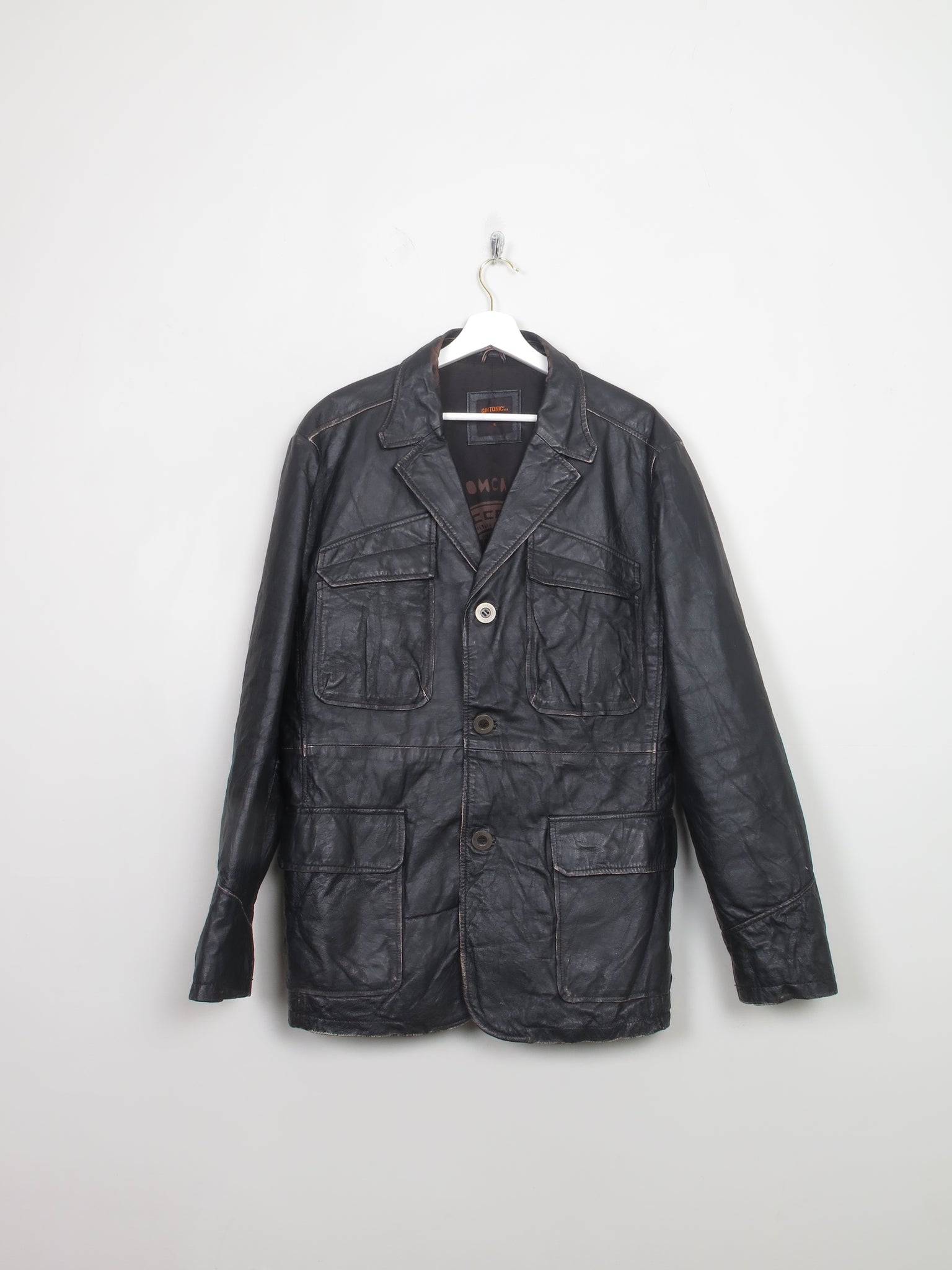 Men's Vintage Black Leather Blazer L