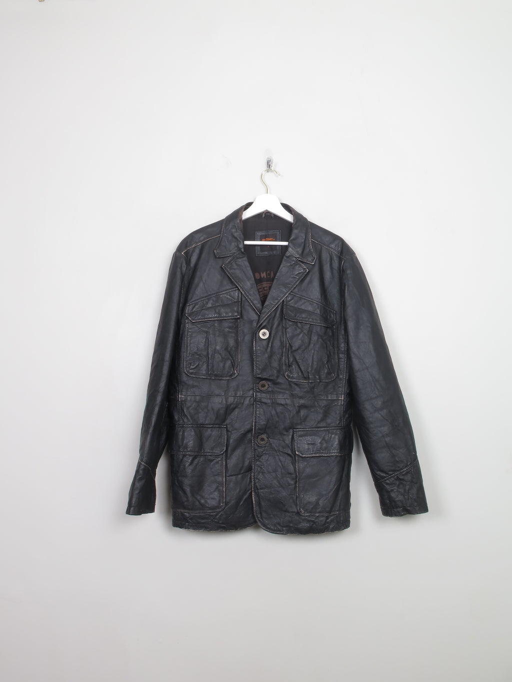 Men's Vintage Black Leather Blazer L