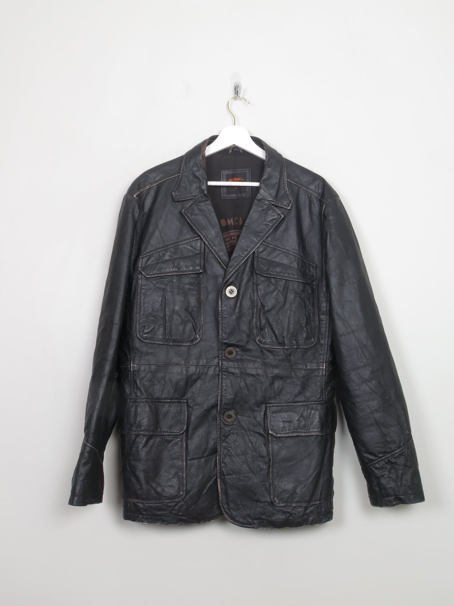 Men's Vintage Black Leather Blazer L