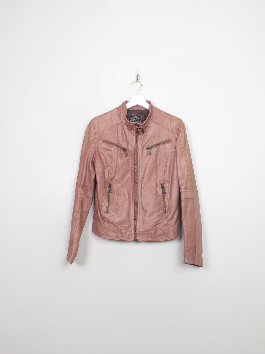 Women's Vintage Tan Leather Biker Jacket S