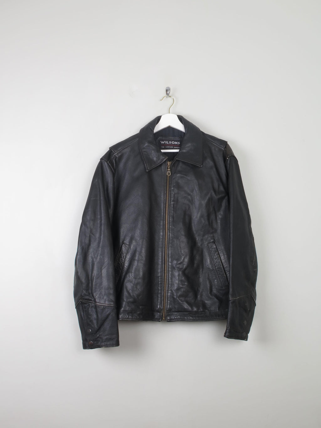 Men's Black Leather BIker Jacket By Wilsons M - The Harlequin