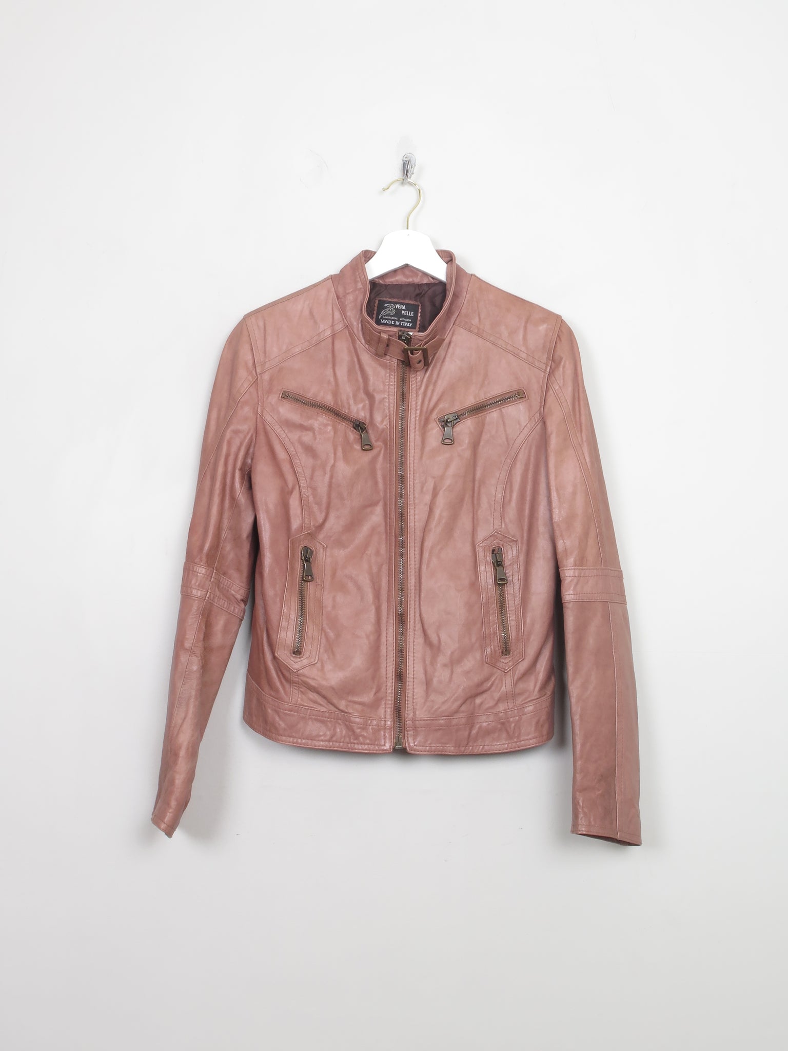 Women's Vintage Tan Leather Biker Jacket S