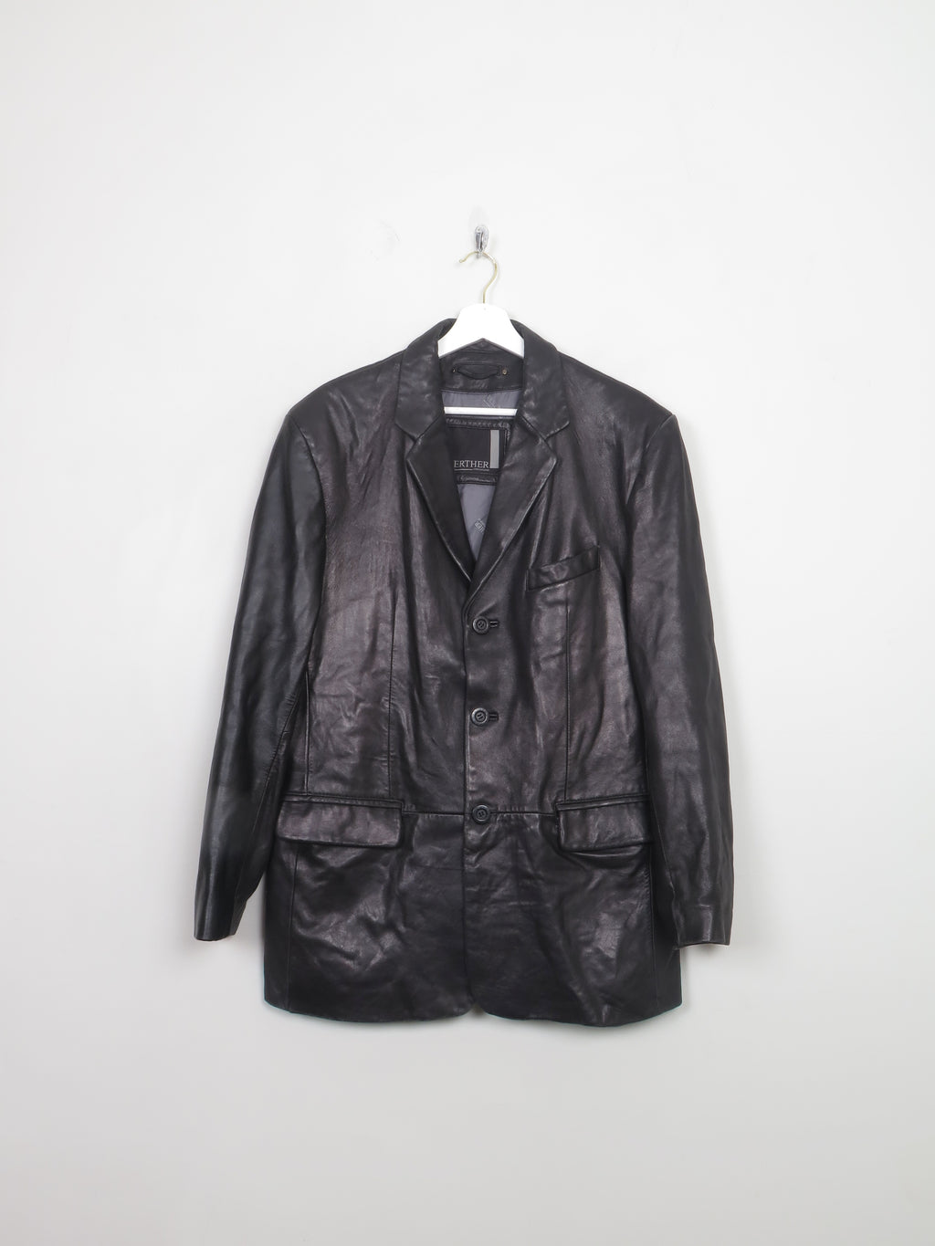 Men's Vintage Black Leather Blazer M Relaxed Fit