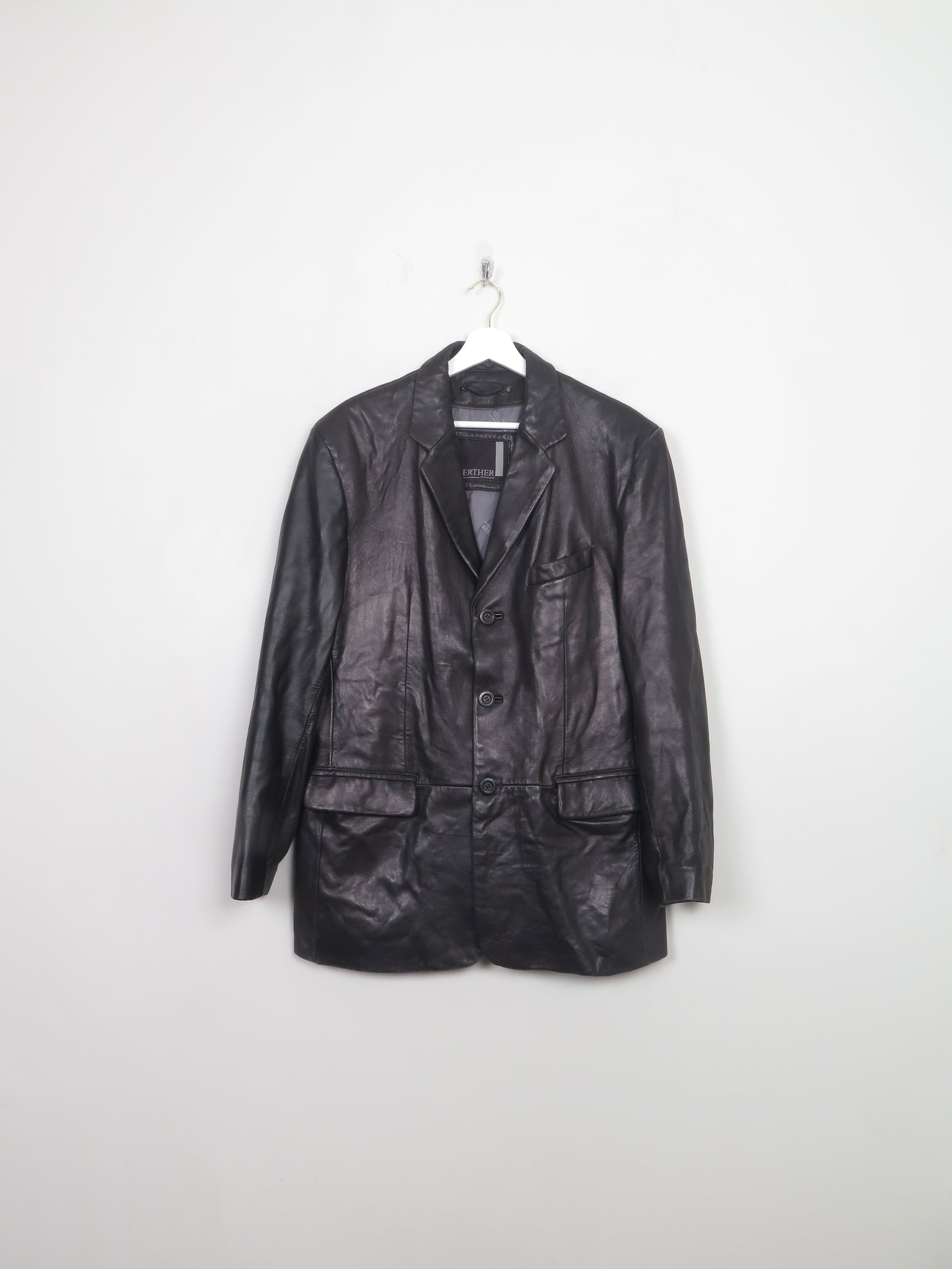 Men's Vintage Black Leather Blazer M Relaxed Fit