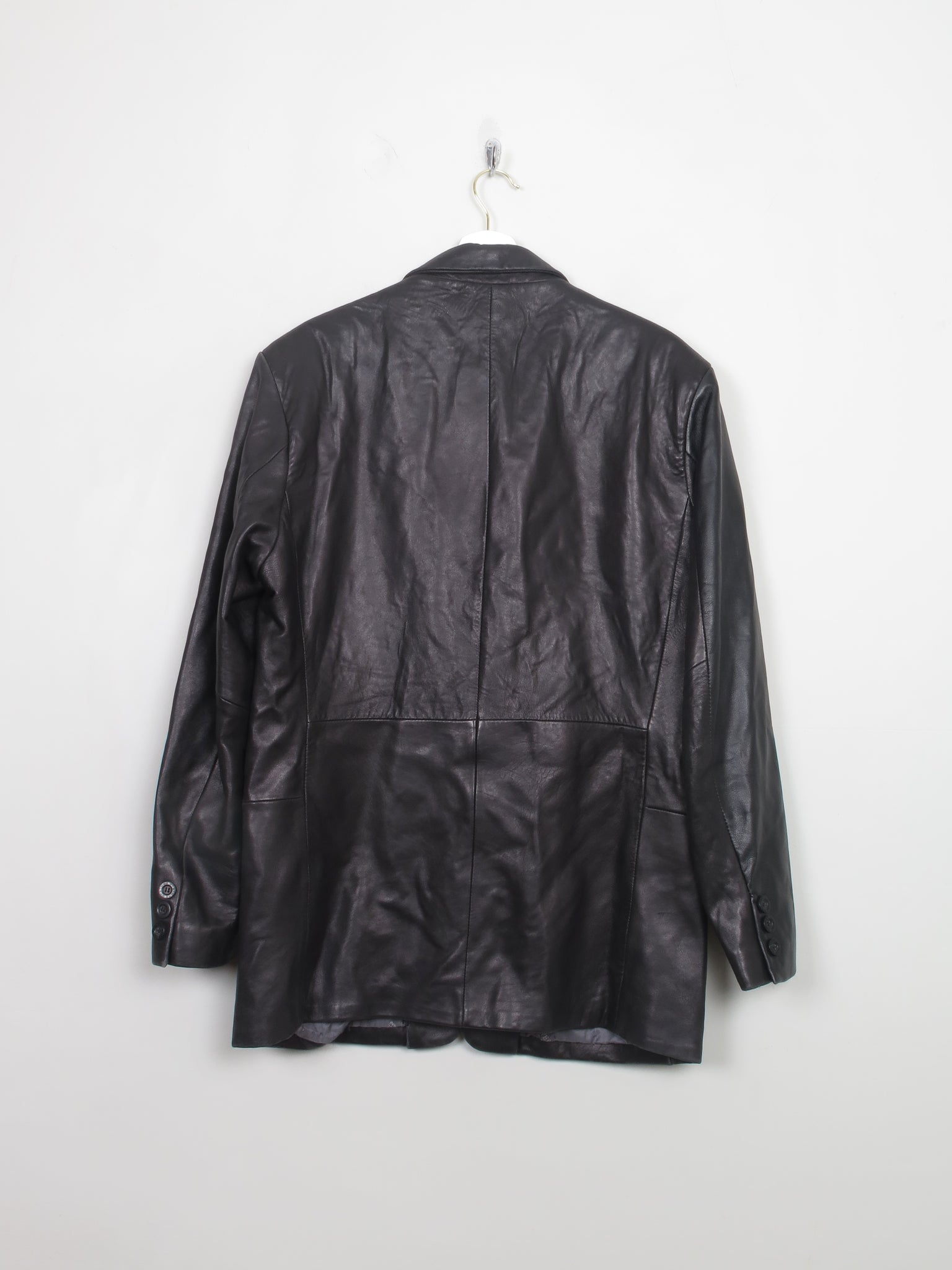 Men's Vintage Black Leather Blazer M Relaxed Fit