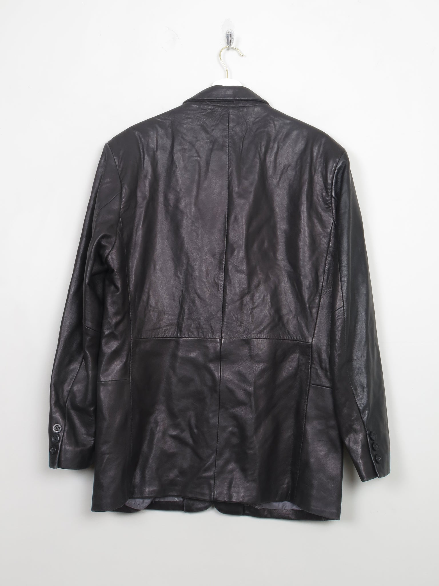 Men's Vintage Black Leather Blazer M Relaxed Fit