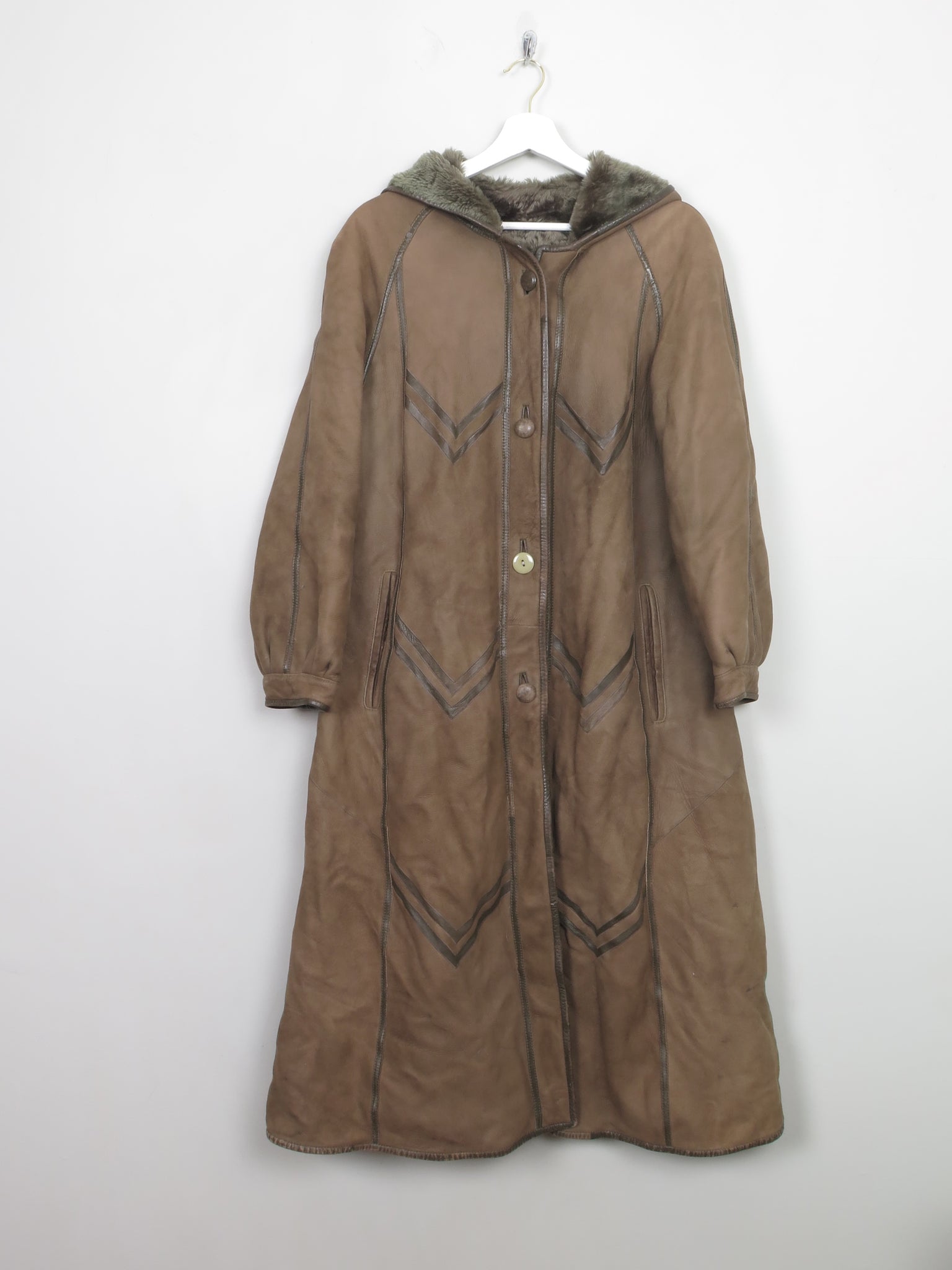 Women's Vintage Green Sheepskin Coat S/M