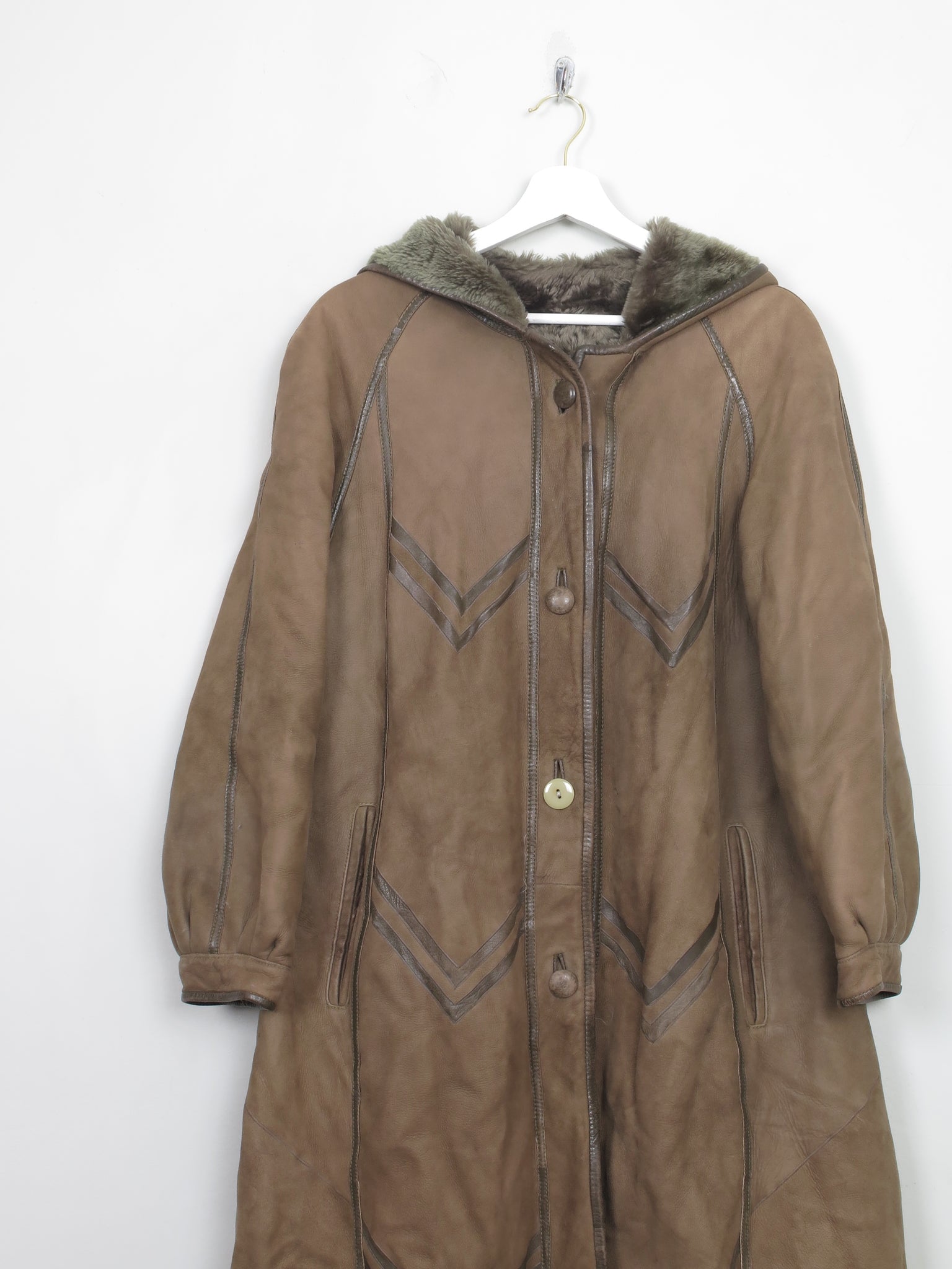 Women's Vintage Green Sheepskin Coat S/M