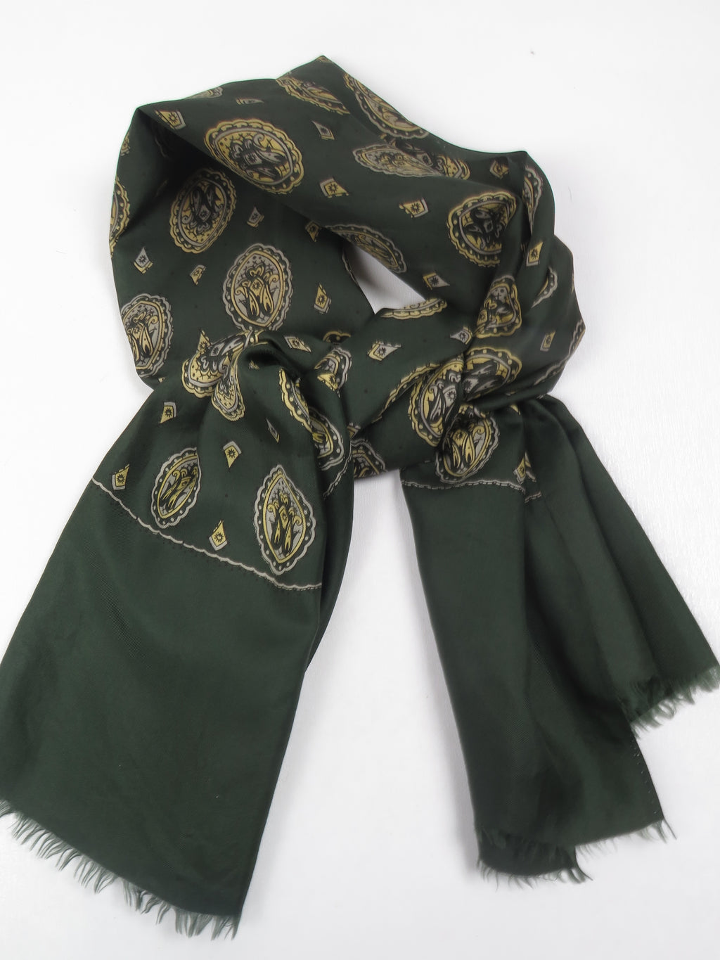 Men's Vintage Green Patterned Silk Cravat Scarf