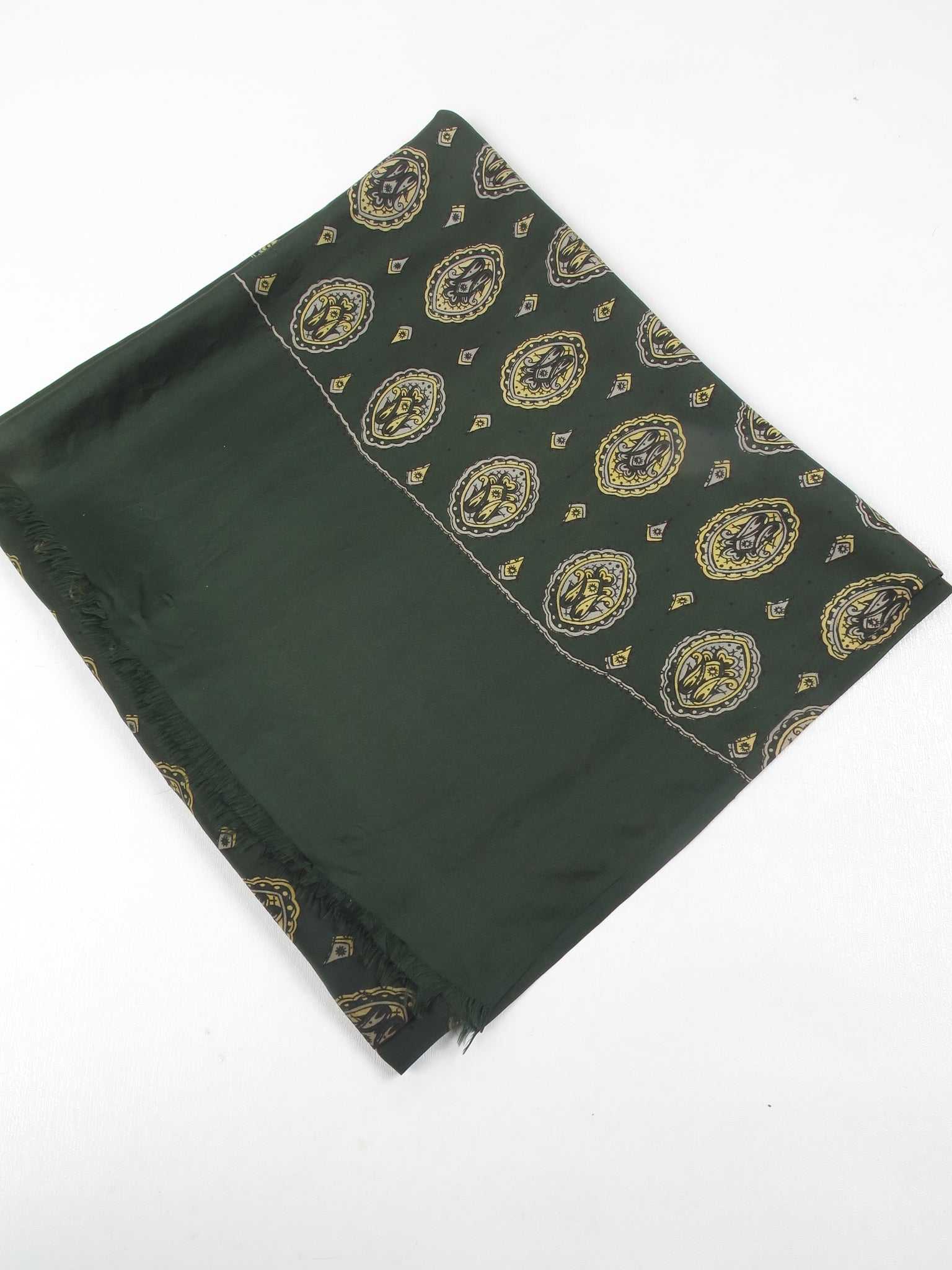 Men's Vintage Green Patterned Silk Cravat Scarf