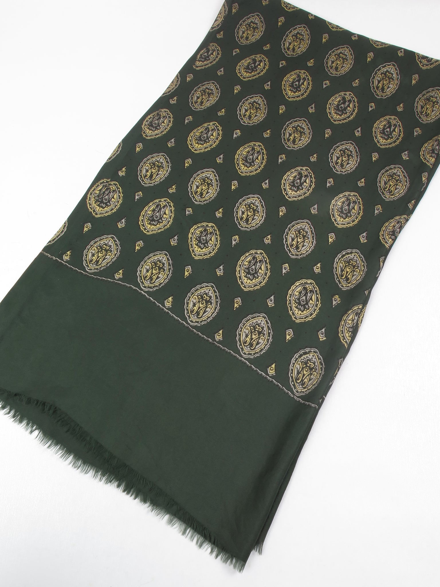 Men's Vintage Green Patterned Silk Cravat Scarf