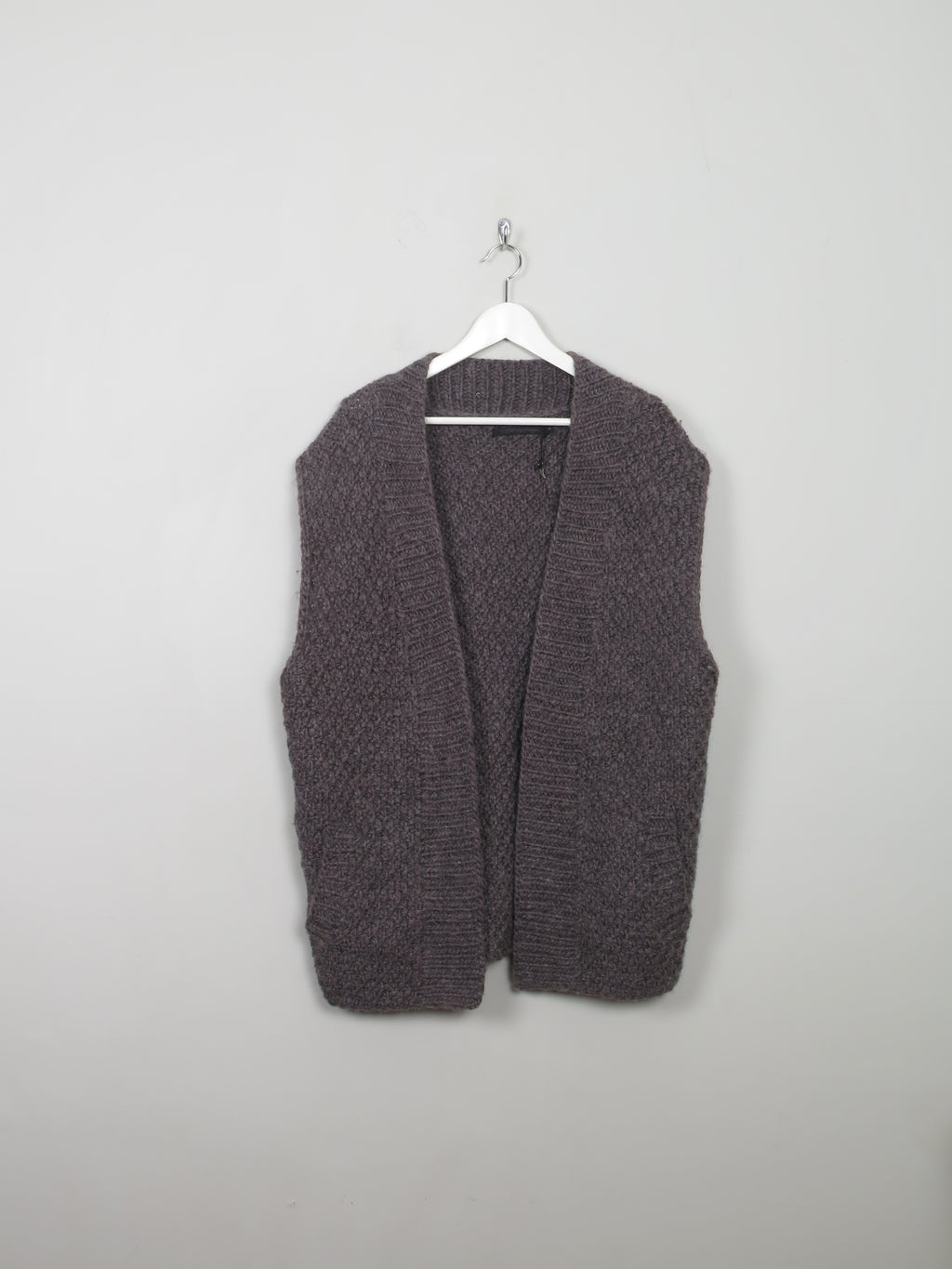 Women's Classic Grey Wool Gilet Waistcoat M Oversized