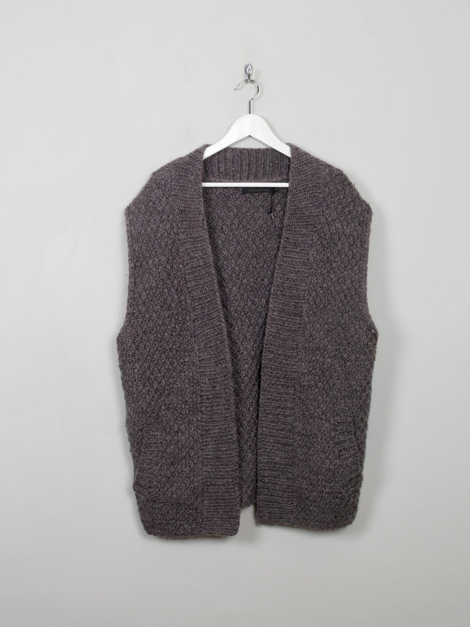 Women's Classic Grey Wool Gilet Waistcoat M Oversized