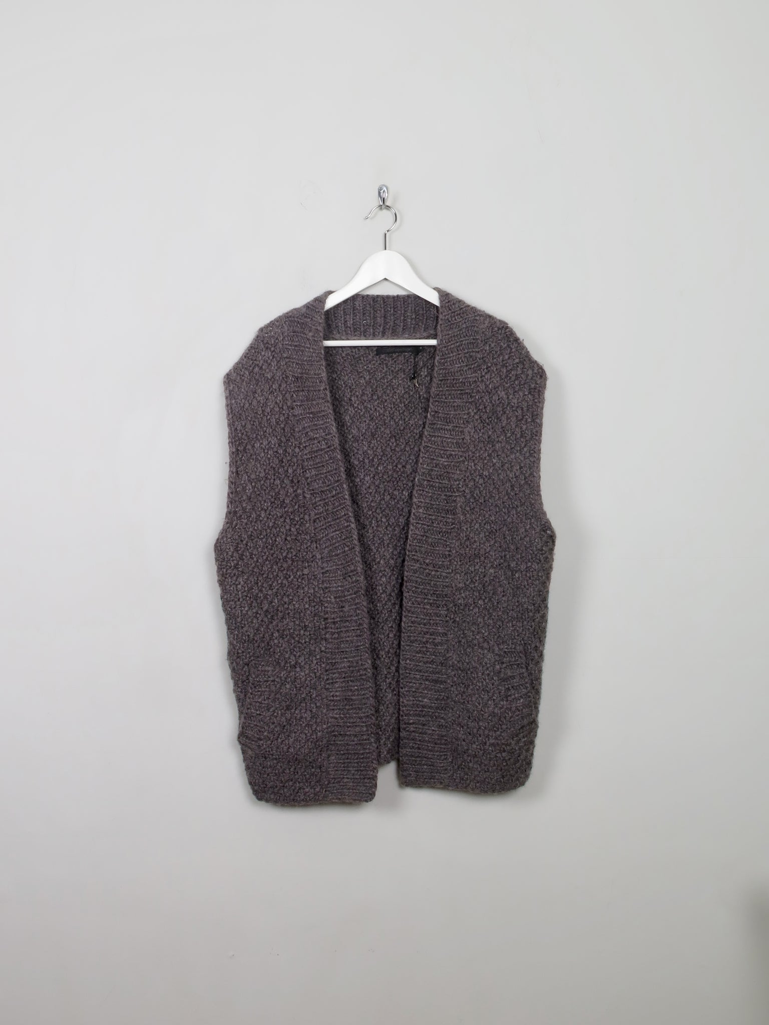 Women's Classic Grey Wool Gilet Waistcoat M Oversized